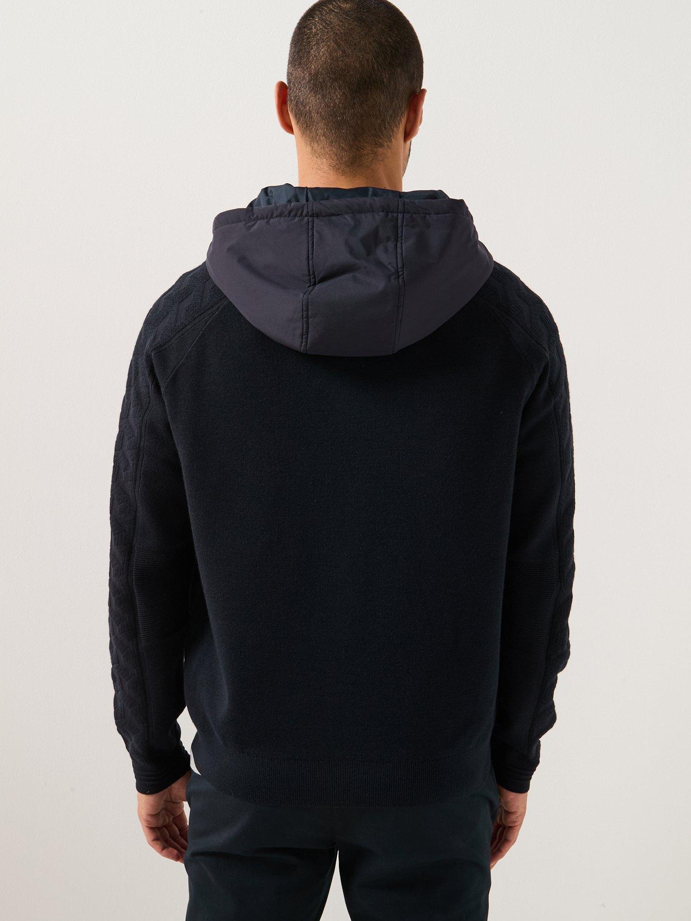  image of boss-mirror-hybrid-regular-fit-hooded-knitted-jumper-navy