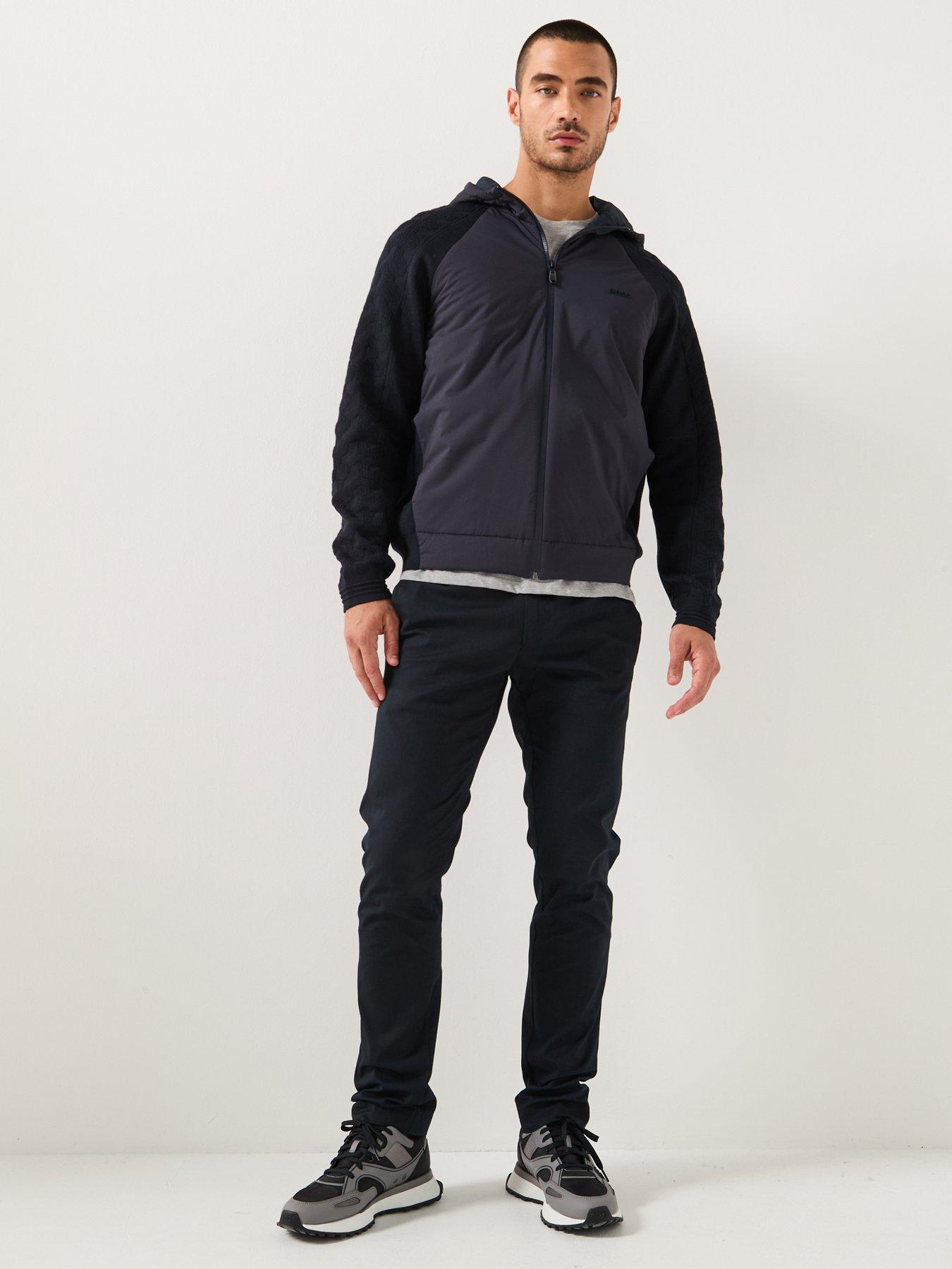  image of boss-mirror-hybrid-regular-fit-hooded-knitted-jumper-navy