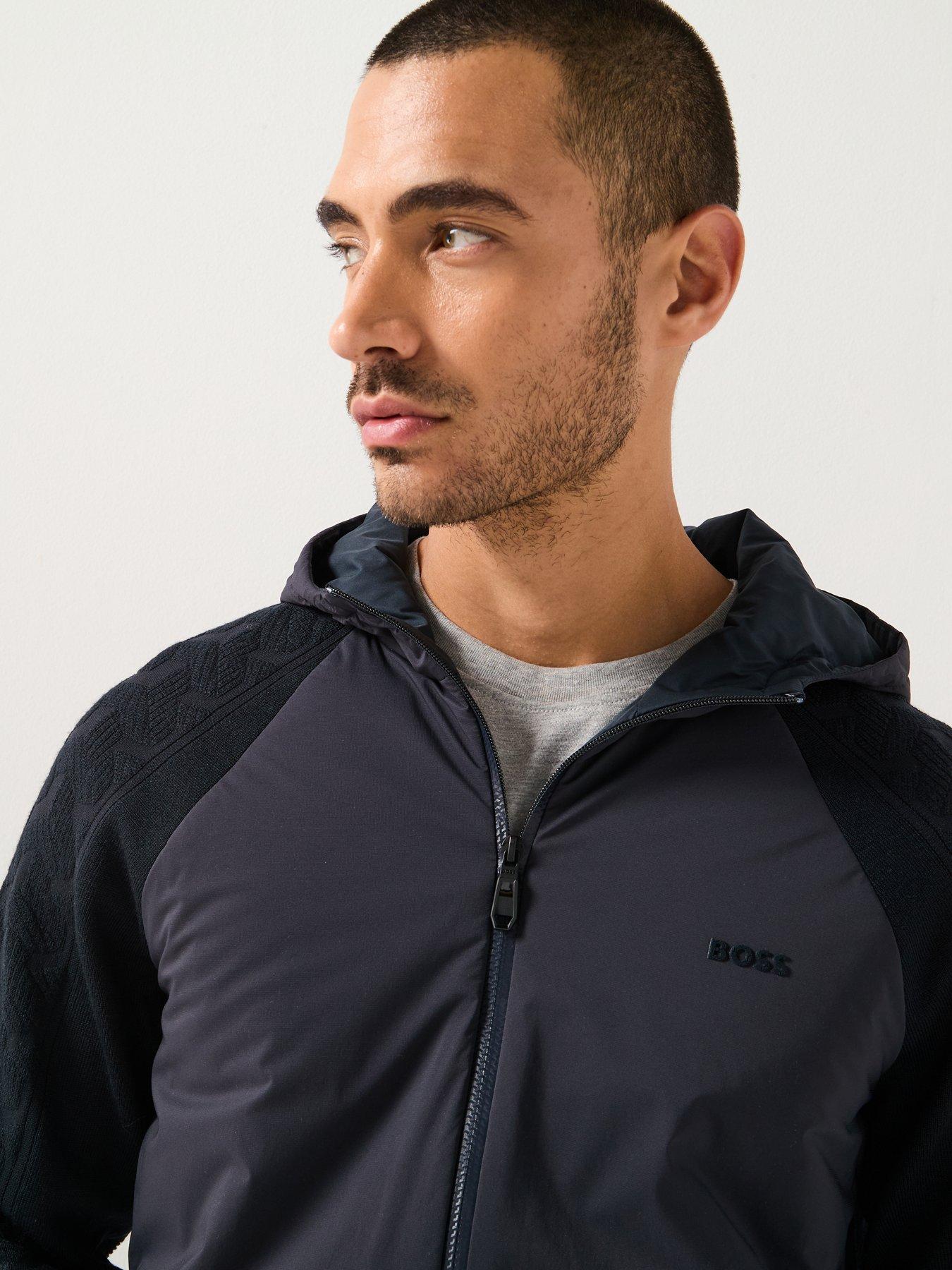  image of boss-mirror-hybrid-regular-fit-hooded-knitted-jumper-navy