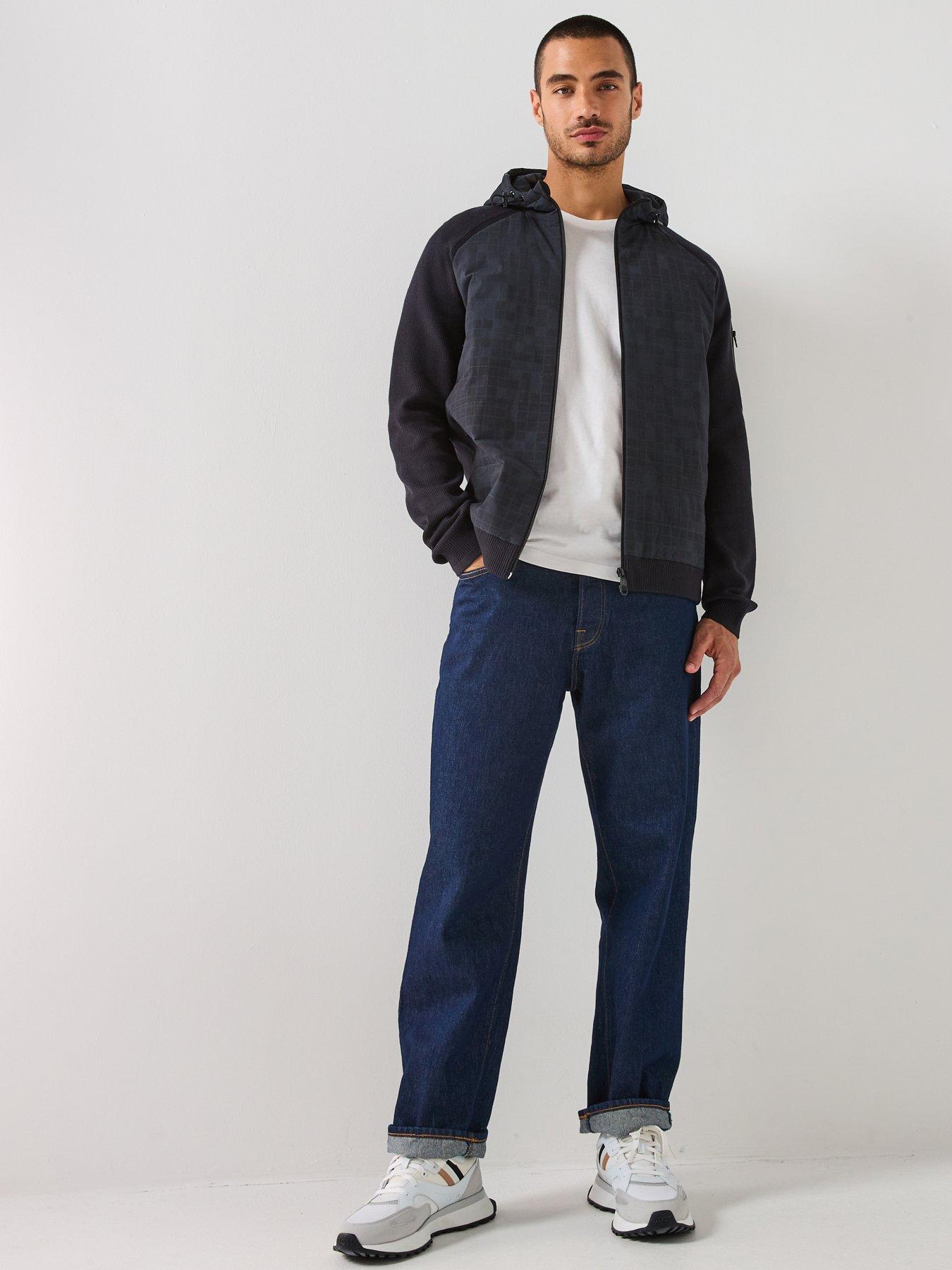  image of boss-clash-hybrid-regular-fit-hooded-knitted-jumper-navy