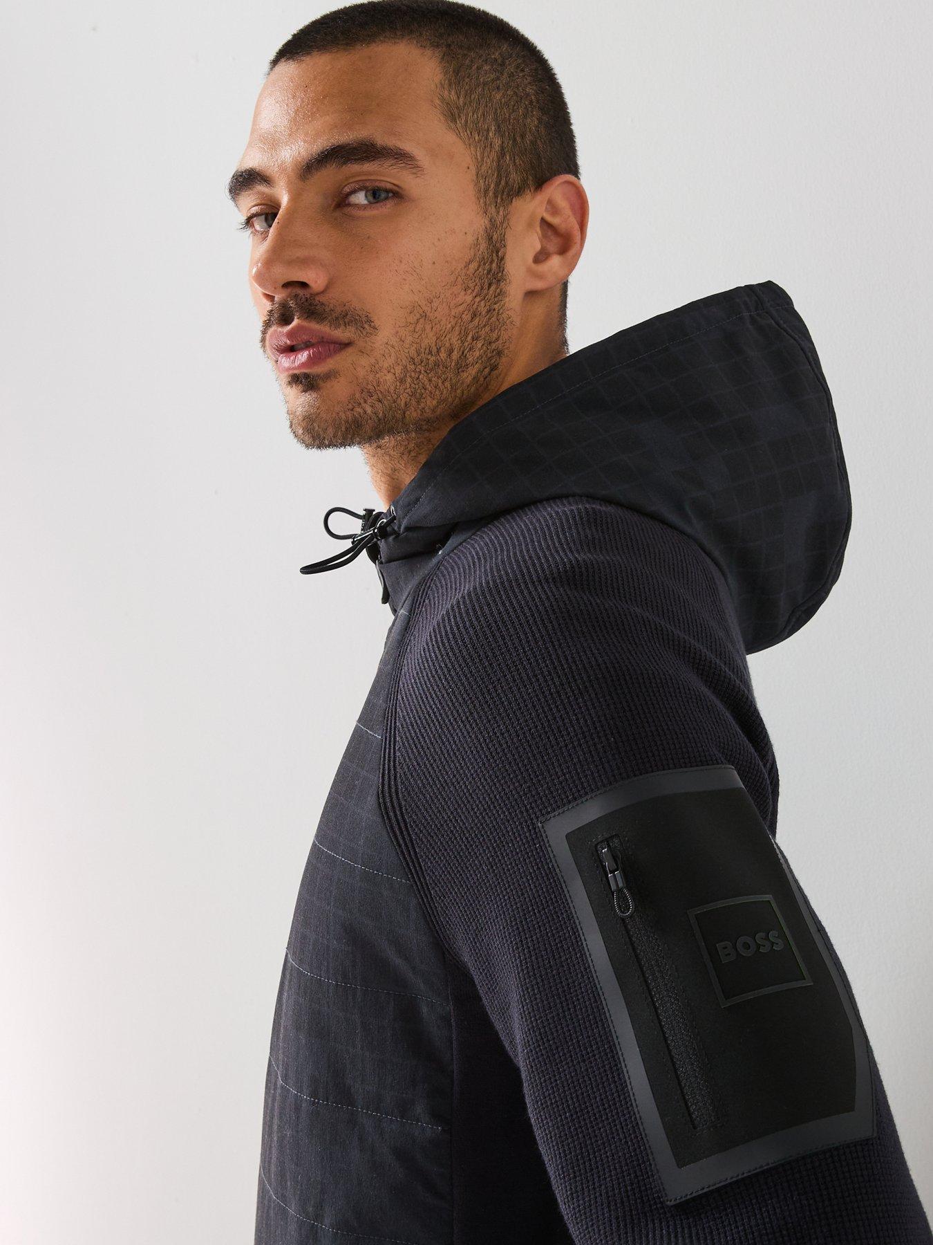  image of boss-clash-hybrid-regular-fit-hooded-knitted-jumper-navy