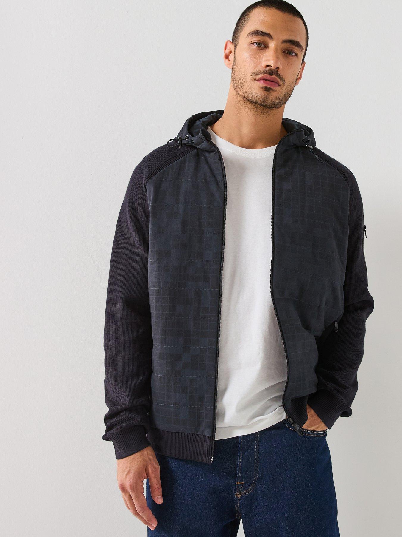  image of boss-clash-hybrid-regular-fit-hooded-knitted-jumper-navy