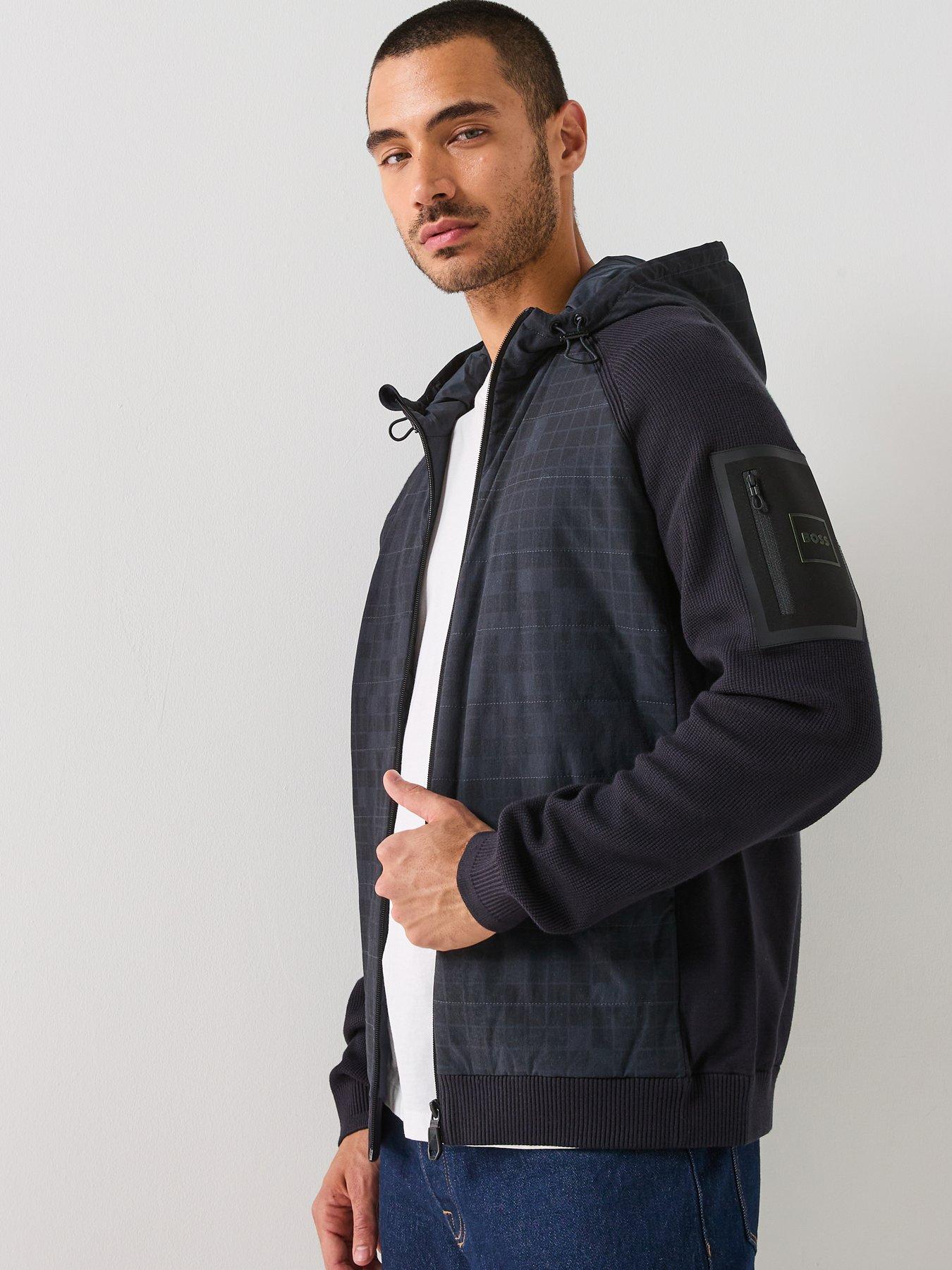  image of boss-clash-hybrid-regular-fit-hooded-knitted-jumper-navy