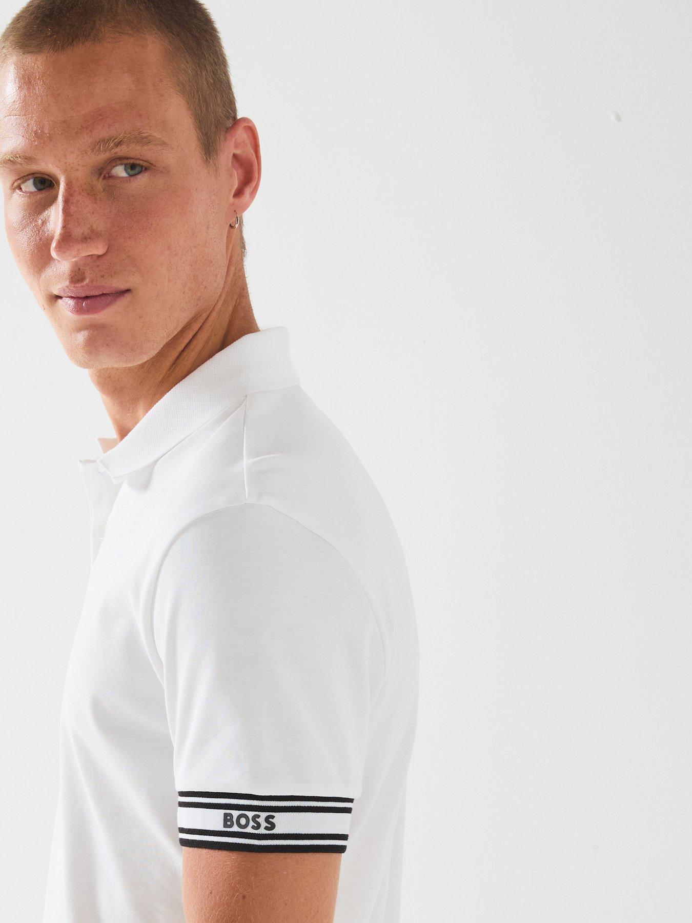 Image 4 of 5 of BOSS Polo Zone Cuff Logo Polo Shirt - White