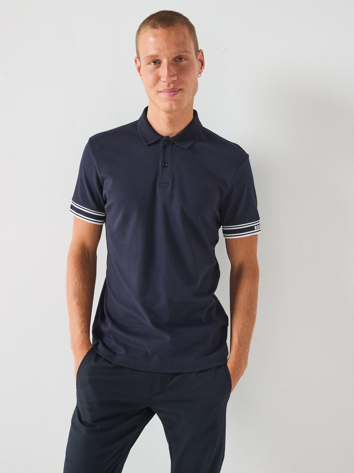 Image 1 of 5 of BOSS Polo Zone Cuff Logo Polo Shirt - Navy