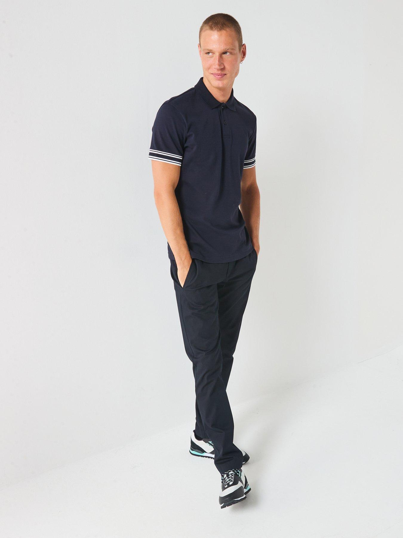 Image 3 of 5 of BOSS Polo Zone Cuff Logo Polo Shirt - Navy