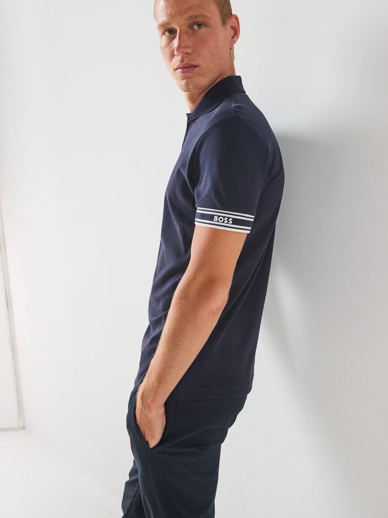 Image 4 of 5 of BOSS Polo Zone Cuff Logo Polo Shirt - Navy
