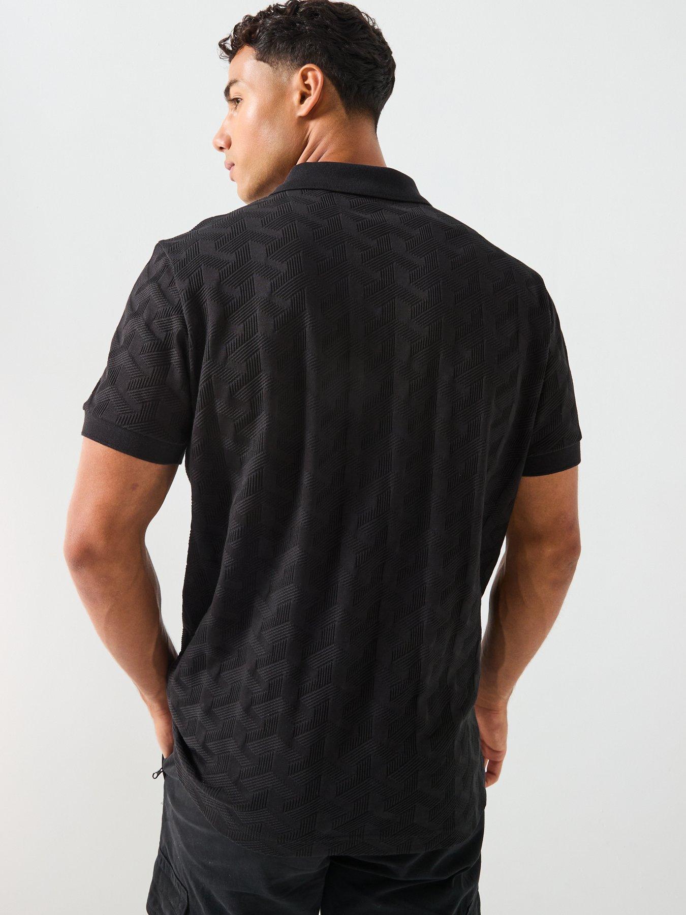 Image 2 of 4 of BOSS Mirror Quarter Zip Relaxed Fit Polo Shirt - Black