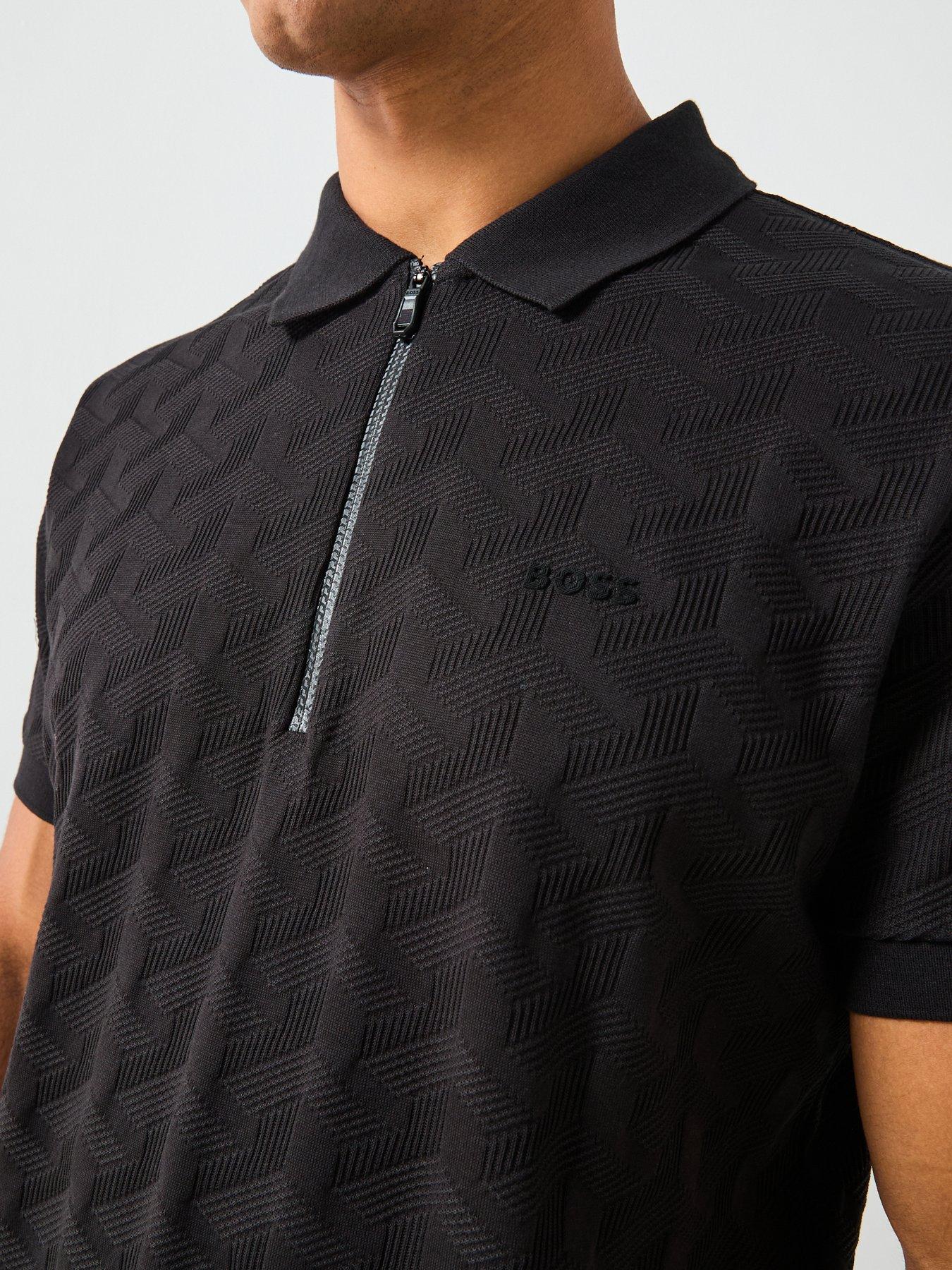 Image 4 of 4 of BOSS Mirror Quarter Zip Relaxed Fit Polo Shirt - Black