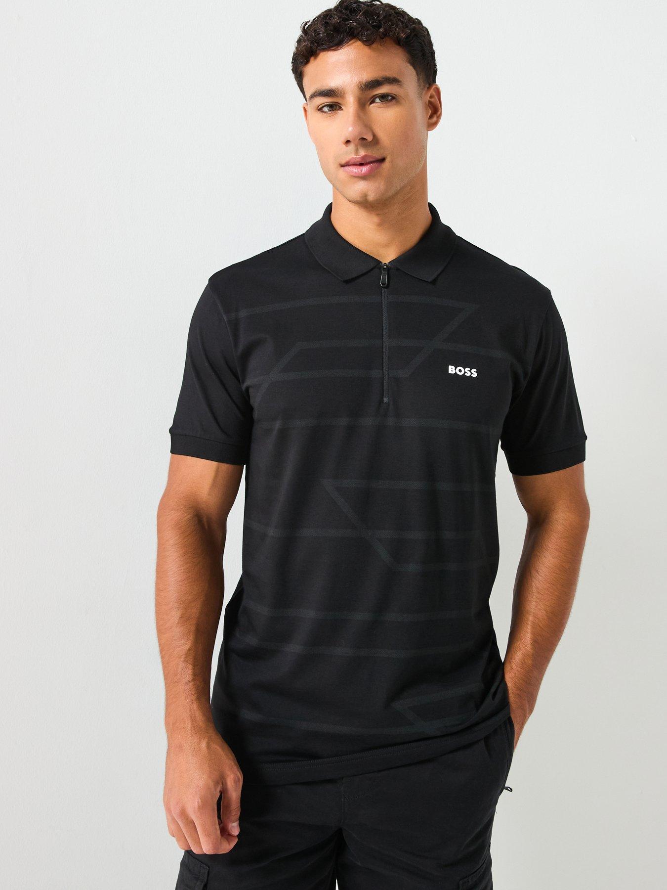 Image 1 of 5 of BOSS Philix Slim Fit Zip Cotton Polo Shirt - Black