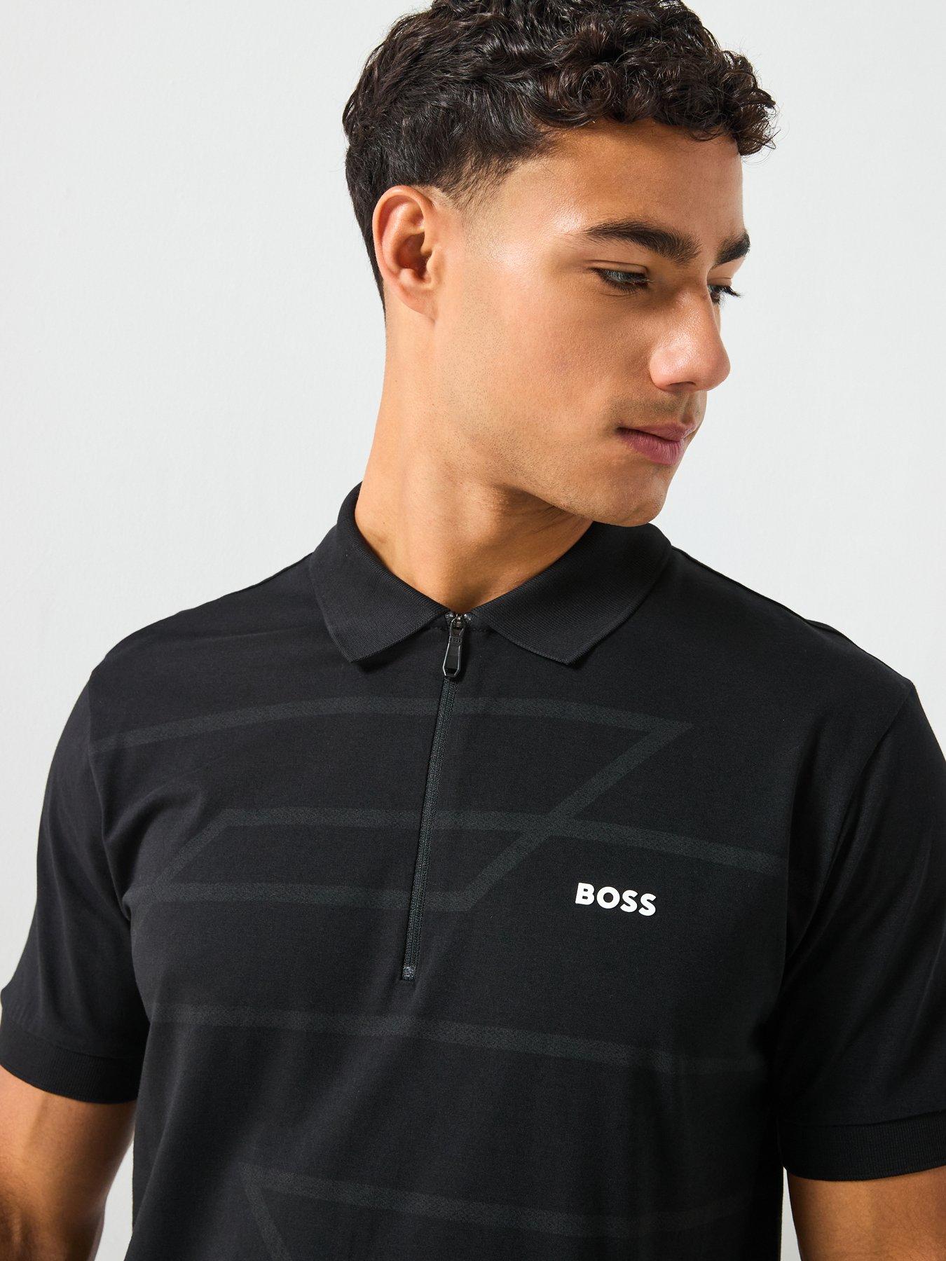 Image 5 of 5 of BOSS Philix Slim Fit Zip Cotton Polo Shirt - Black
