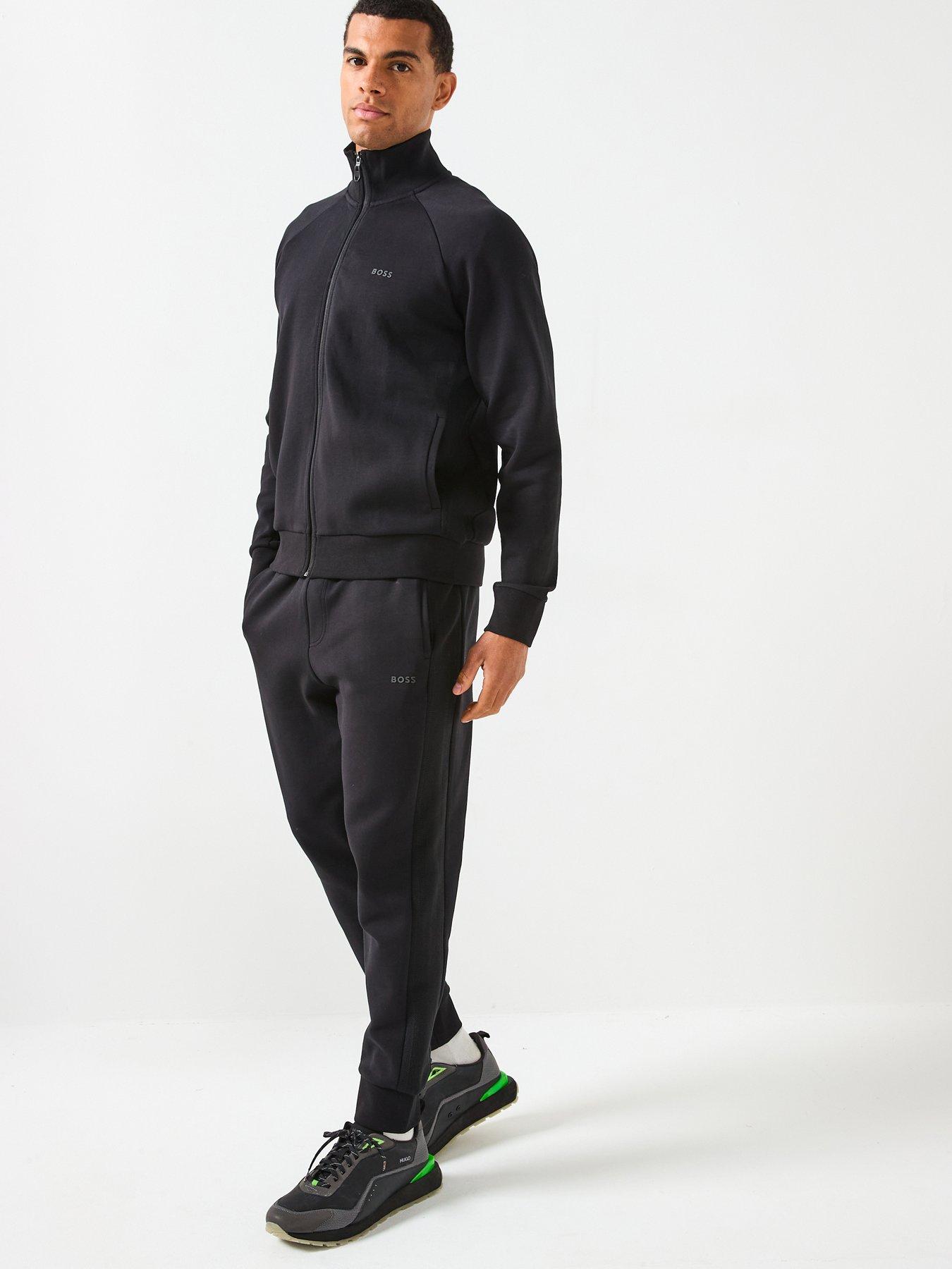 Image 1 of 6 of BOSS Tracksuit Set Regular Fit Stripe Funnel Neck Tracksuit - Black