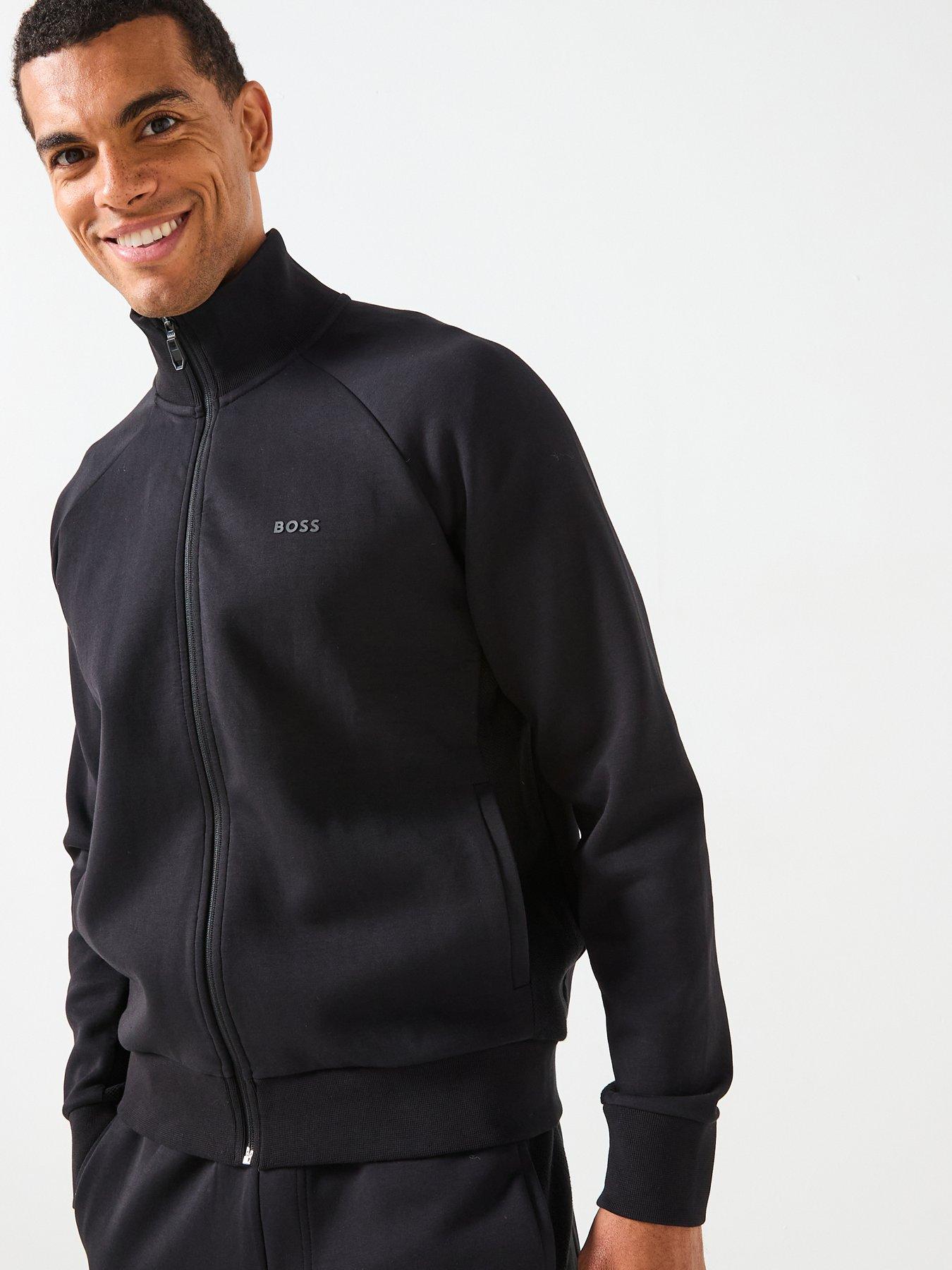 Image 3 of 6 of BOSS Tracksuit Set Regular Fit Stripe Funnel Neck Tracksuit - Black