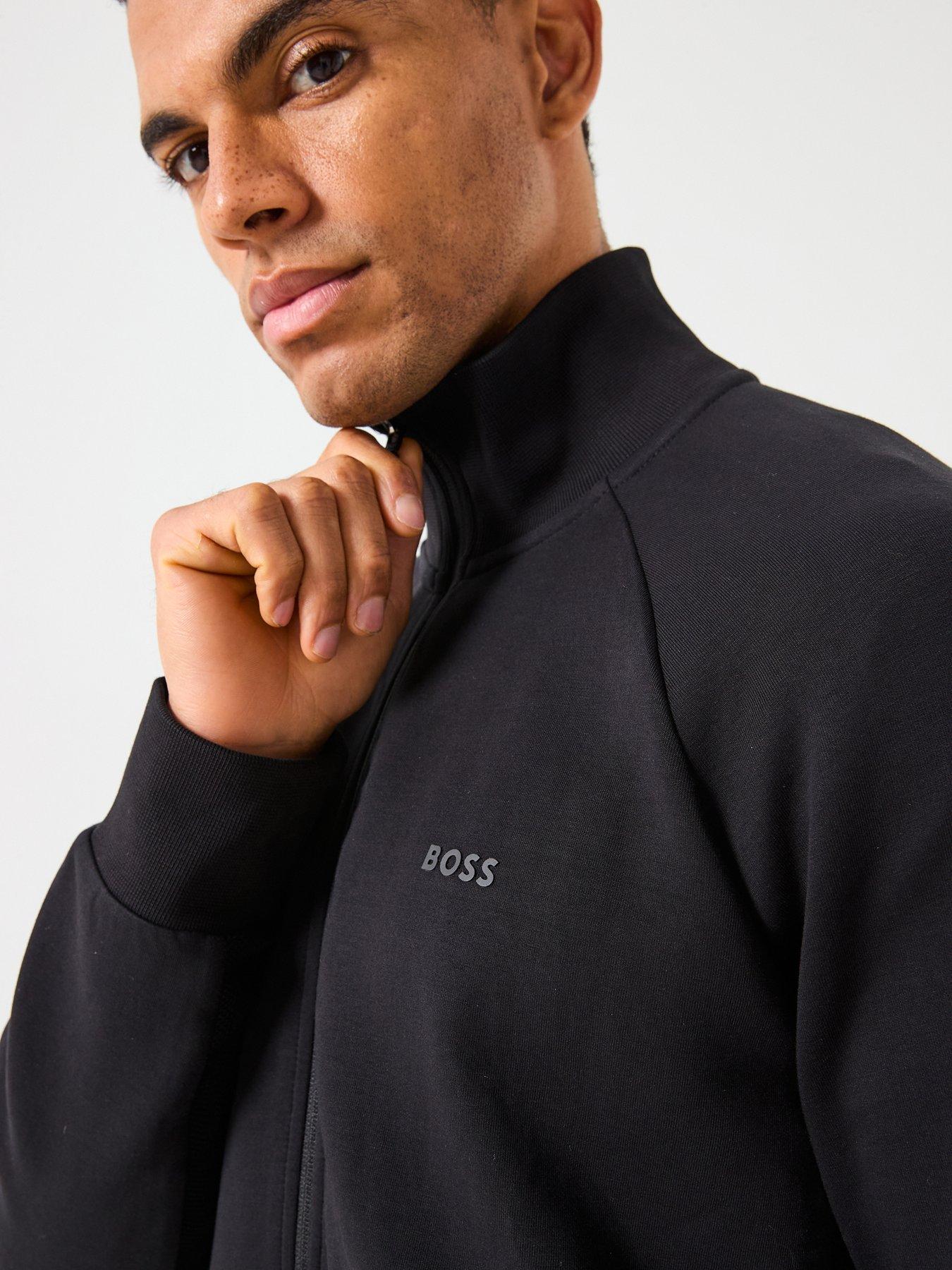 Image 4 of 6 of BOSS Tracksuit Set Regular Fit Stripe Funnel Neck Tracksuit - Black