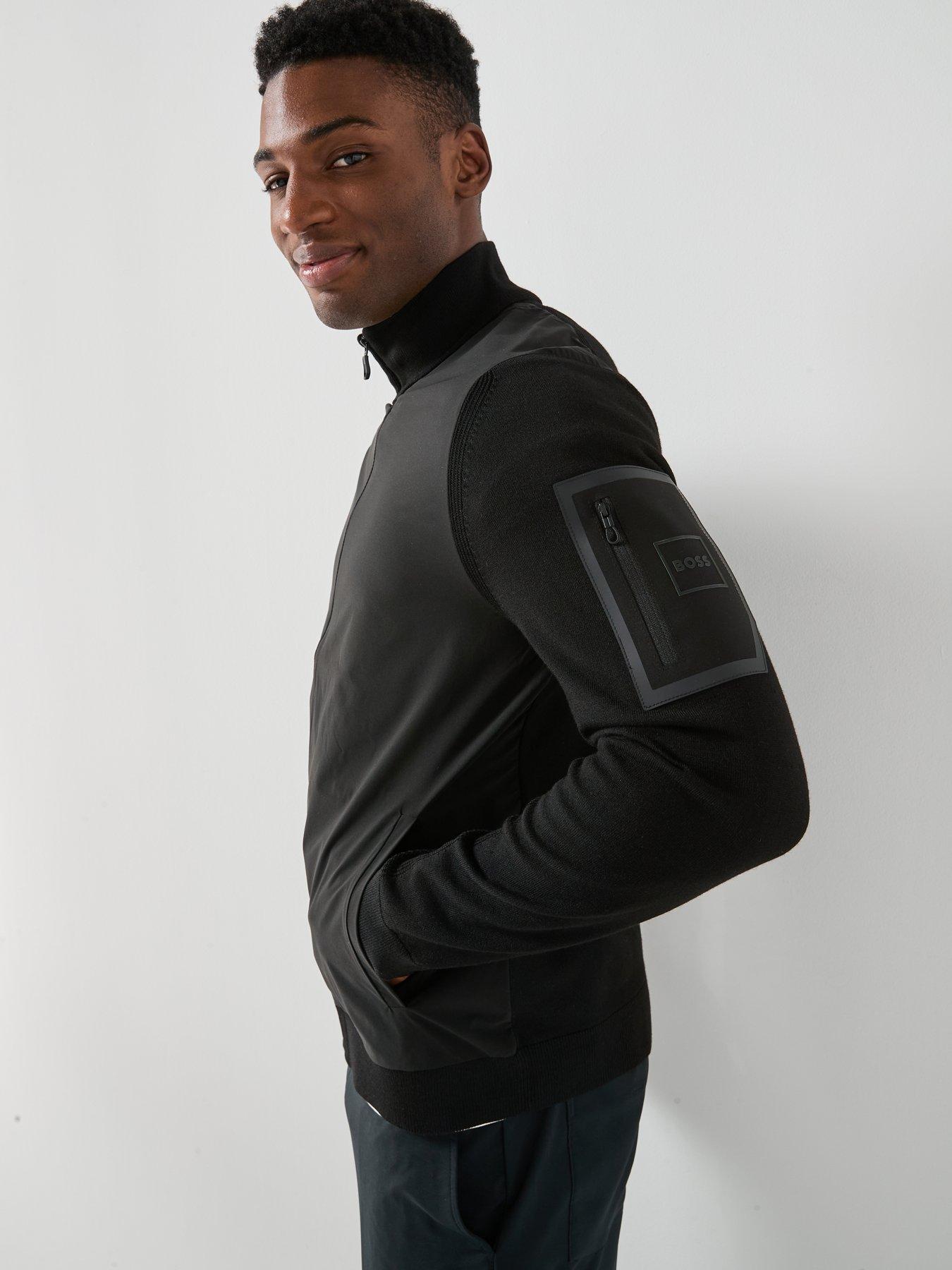 Image 4 of 6 of BOSS Momentum-X Hybrid Regular Fit Zip Through Knitted Jacket - Black