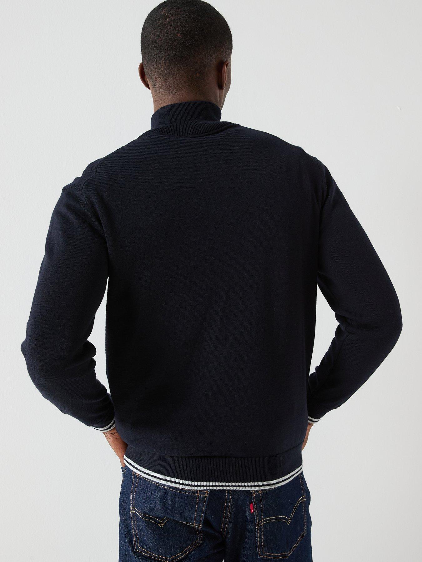  image of boss-k_zone-regular-fit-quarter-zip-stripe-knitted-jumper-navy