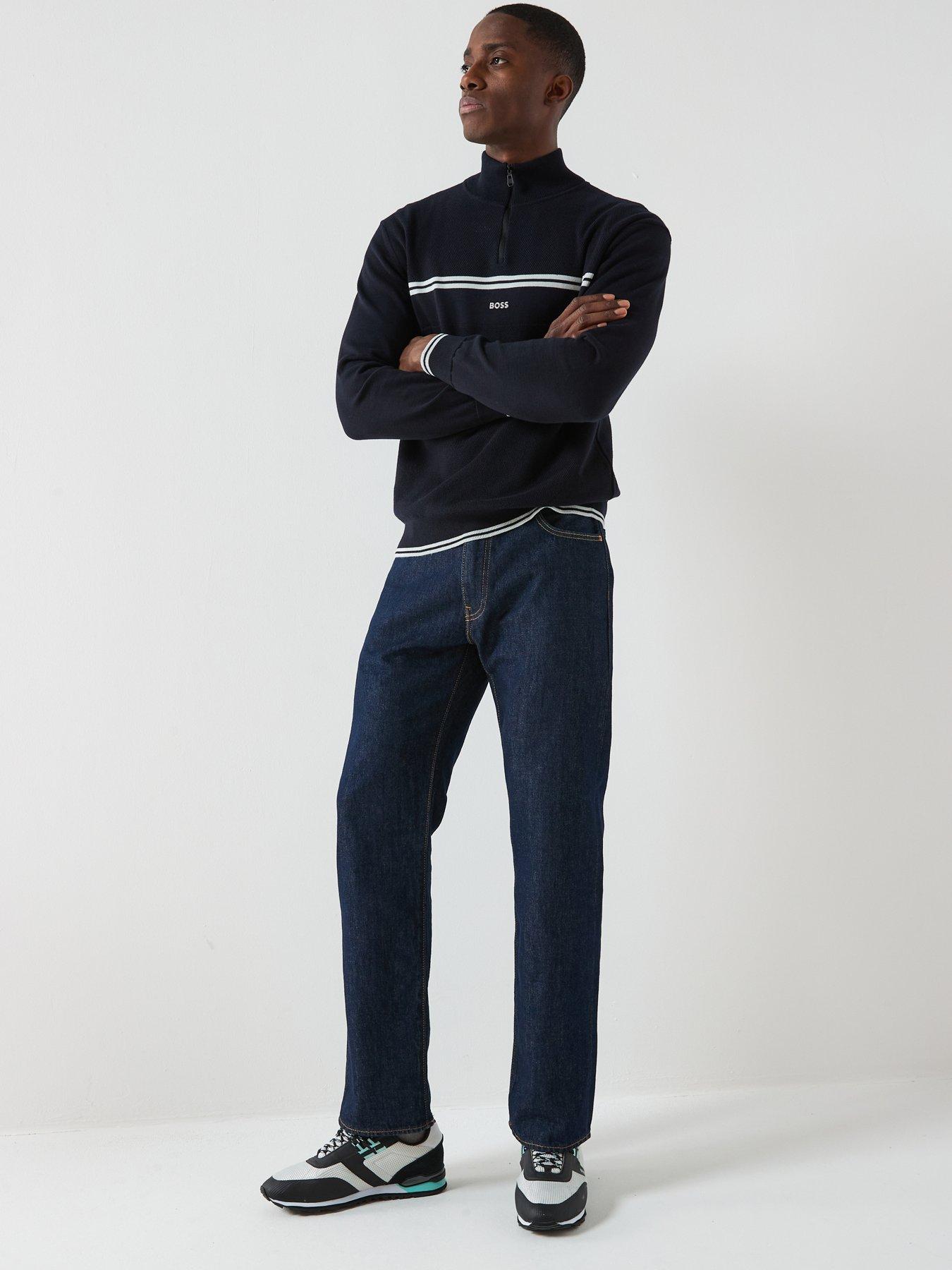  image of boss-k_zone-regular-fit-quarter-zip-stripe-knitted-jumper-navy
