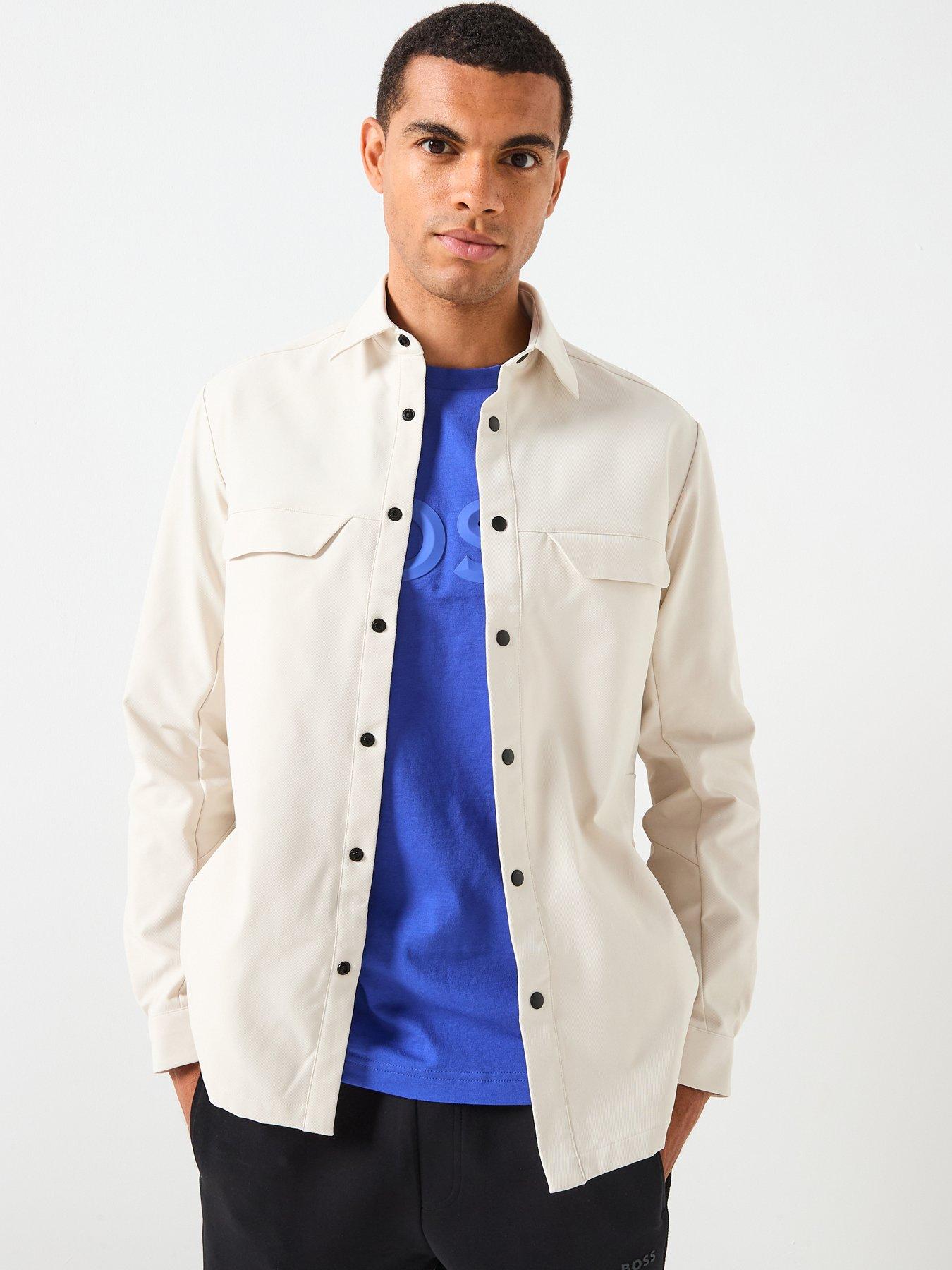 BOSS Future Relaxed Fit Bb Emblem Button Through Overshirt - Light Beige