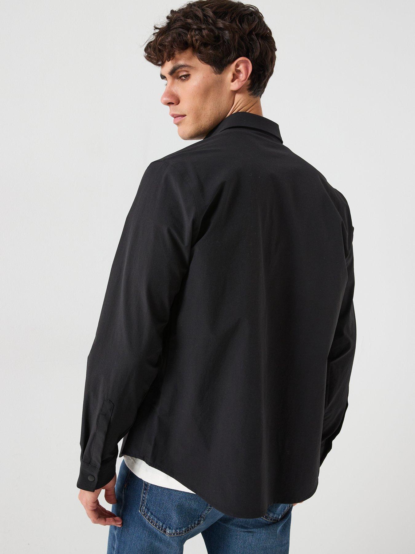 stillFront image of boss-clash-relaxed-fit-stretch-button-through-overshirt-black