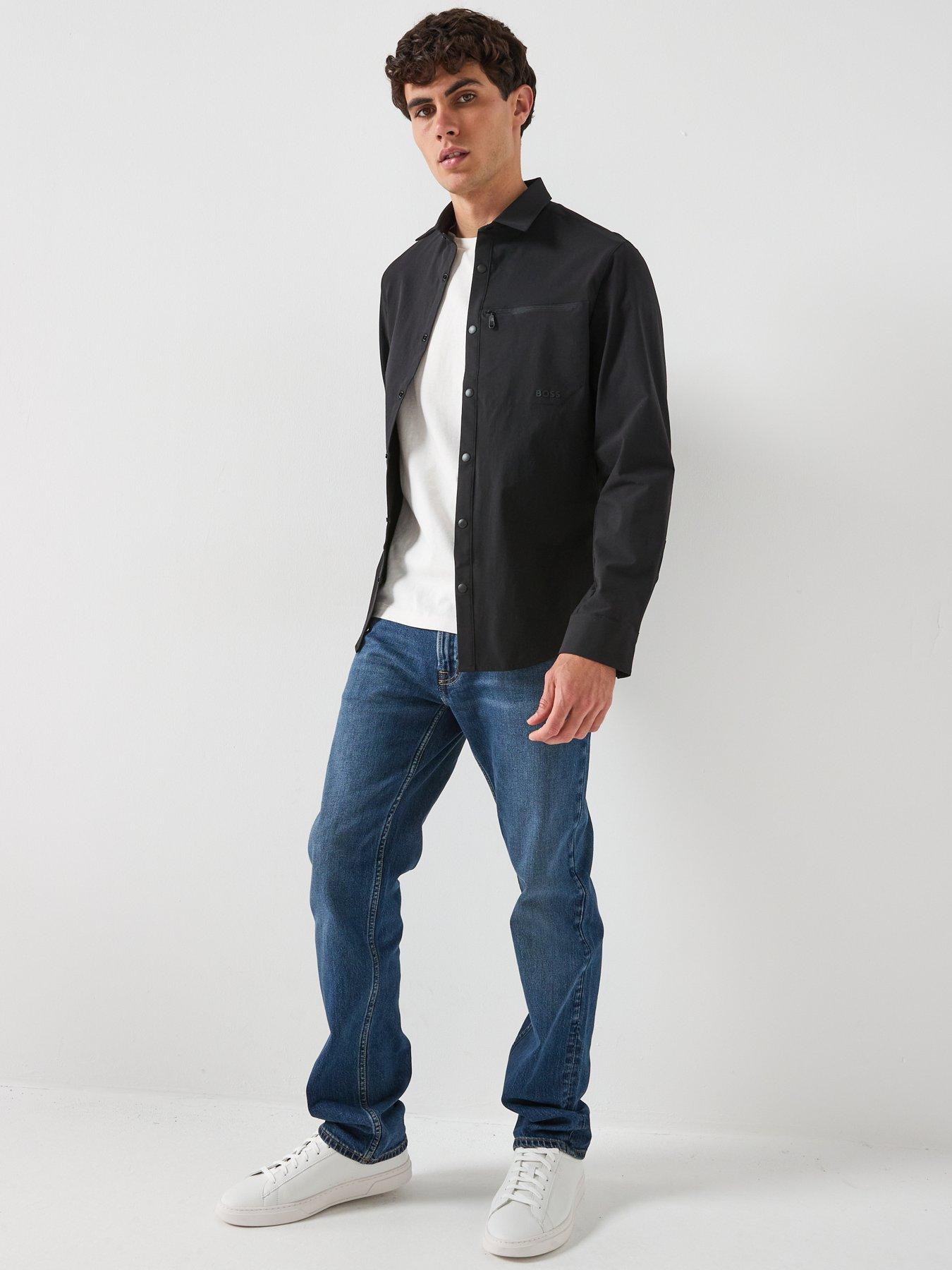  image of boss-clash-relaxed-fit-stretch-button-through-overshirt-black
