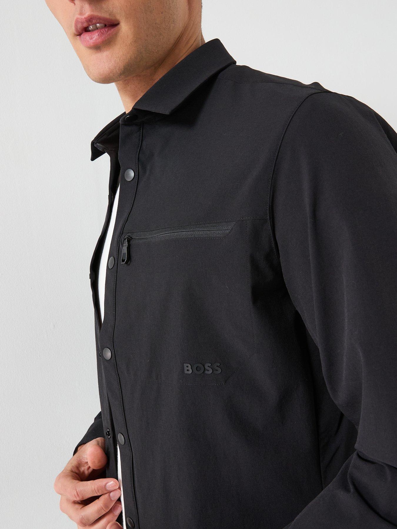 image of boss-clash-relaxed-fit-stretch-button-through-overshirt-black