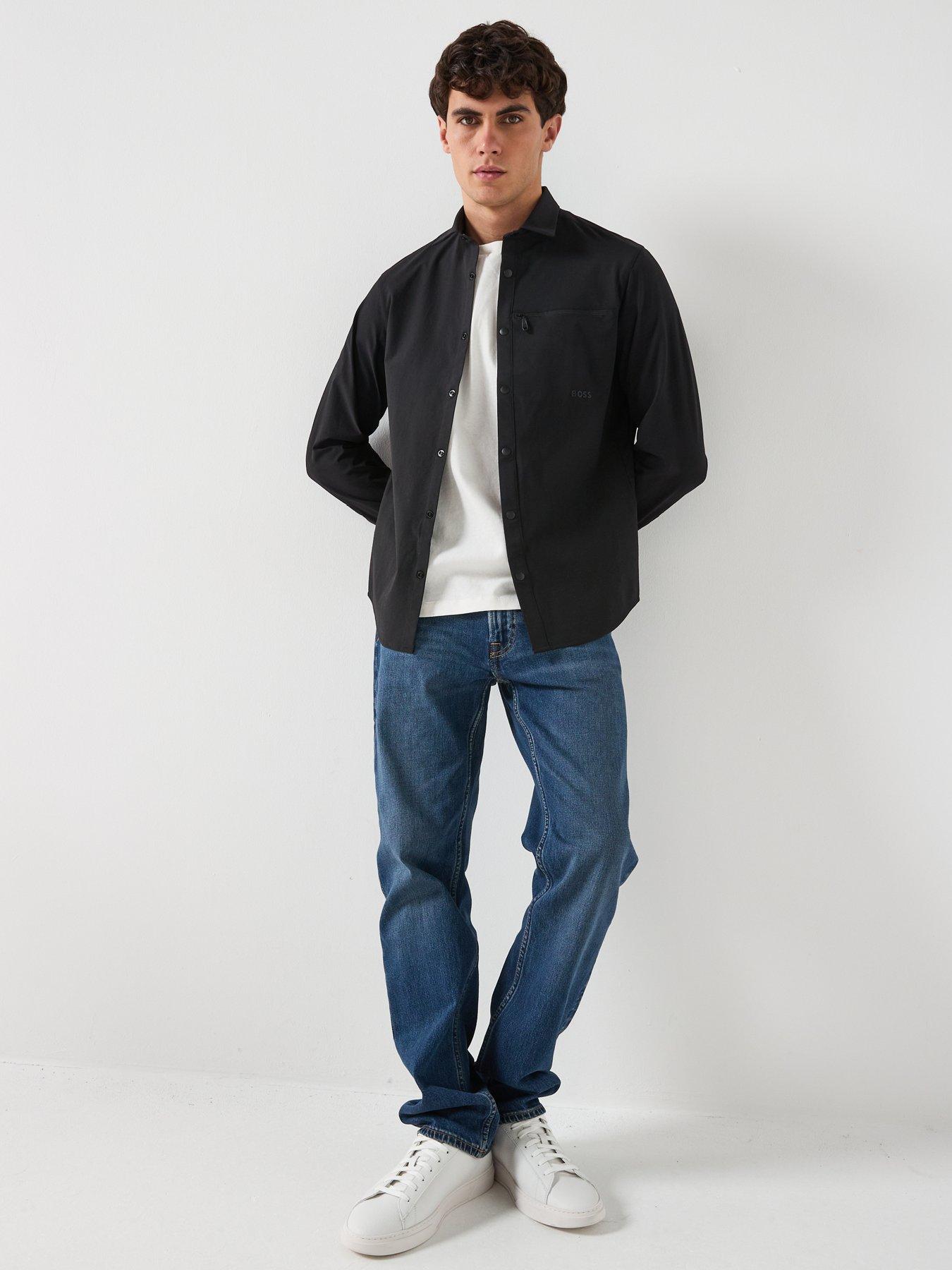  image of boss-clash-relaxed-fit-stretch-button-through-overshirt-black