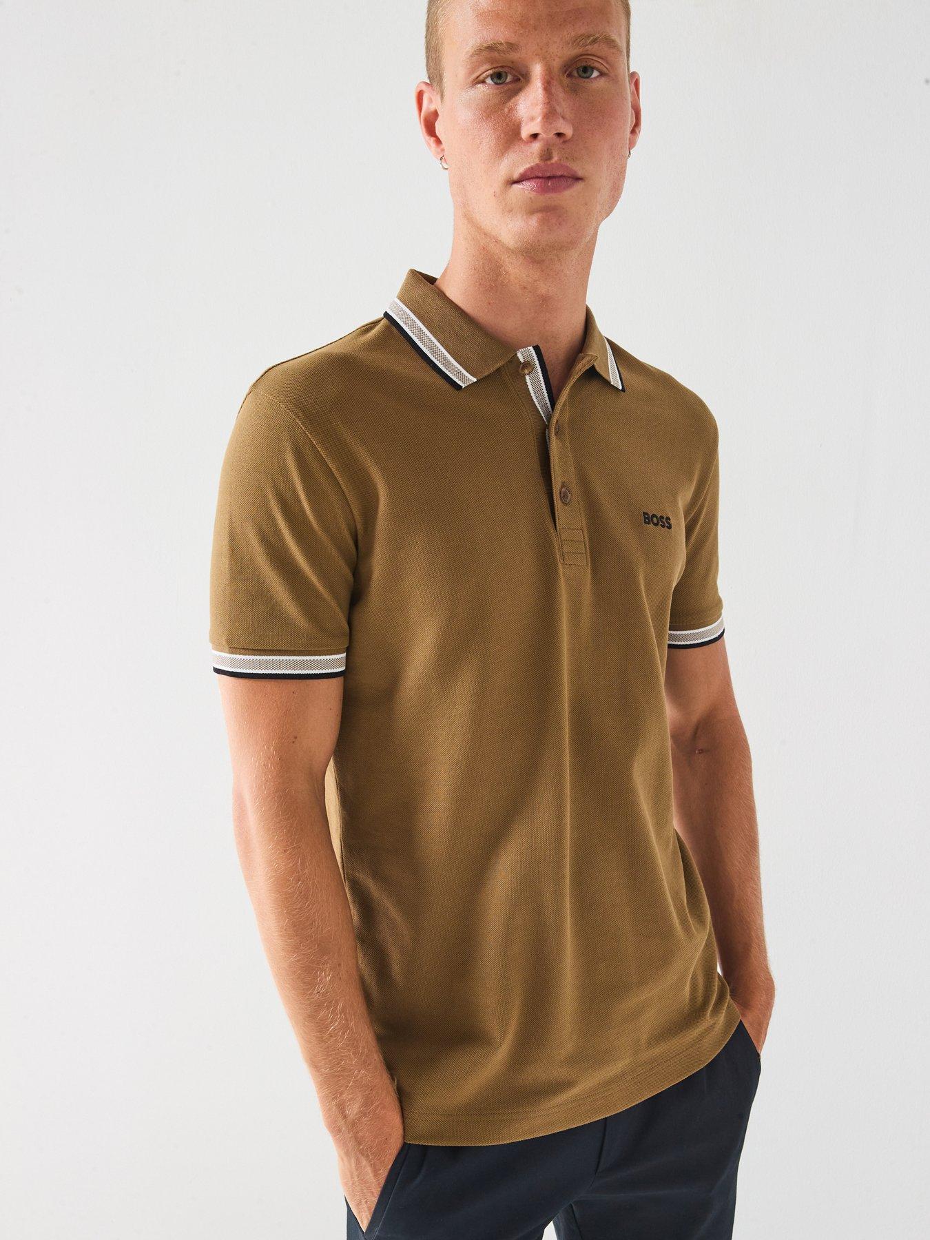 front image of boss-paddy-tipping-polo-shirt-brown