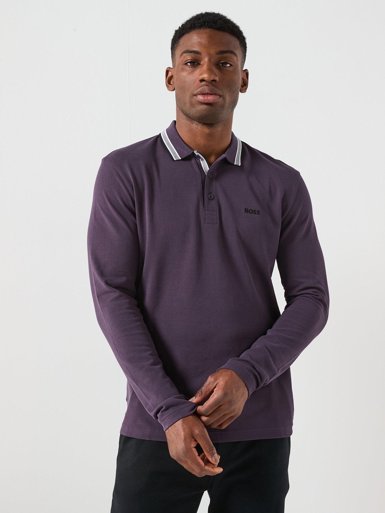 BOSS Plisy Regular Fit Long Sleeve Polo Shirt - Purple