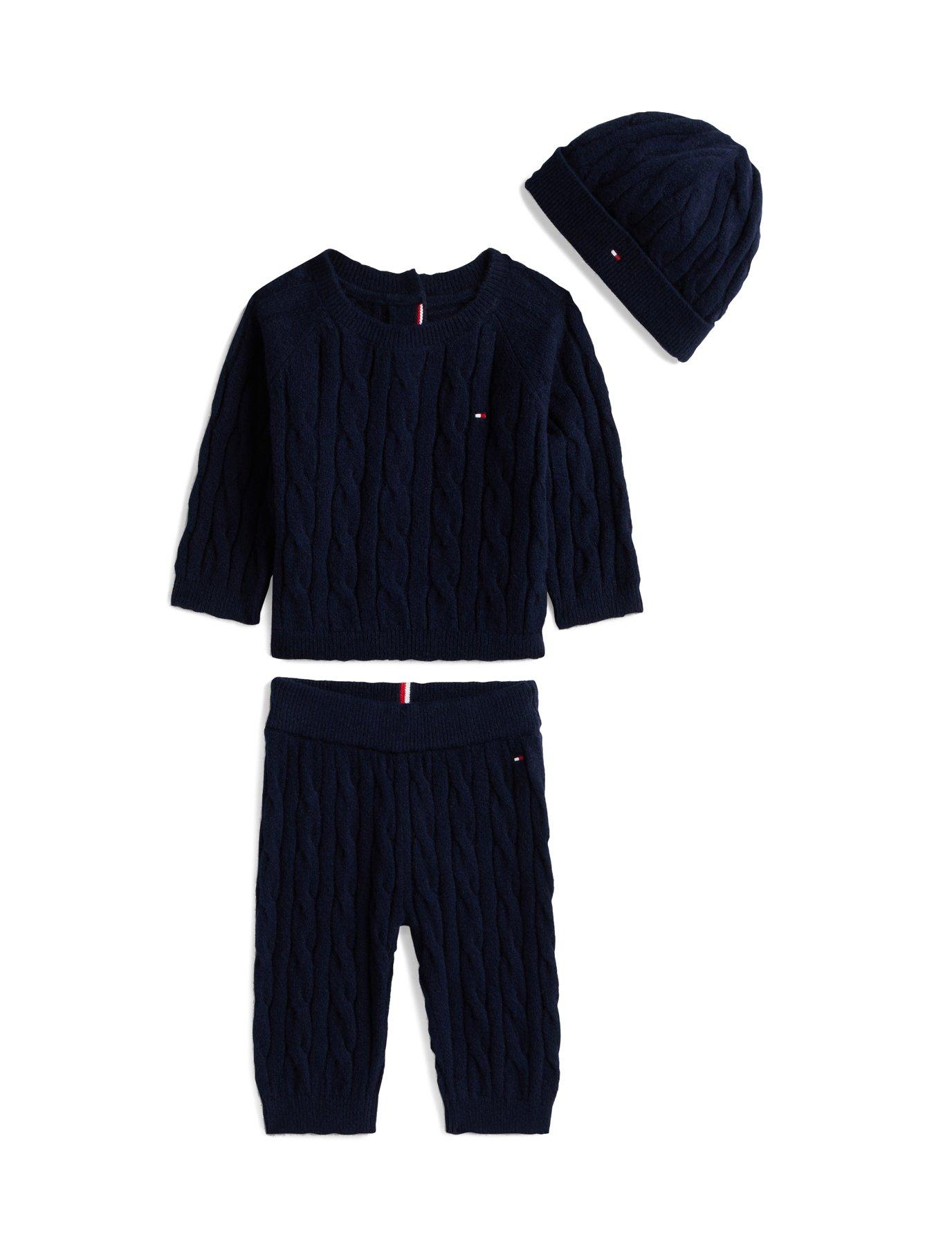 undefined Baby Boys Cable Sweater Beanie Giftbox - Navy