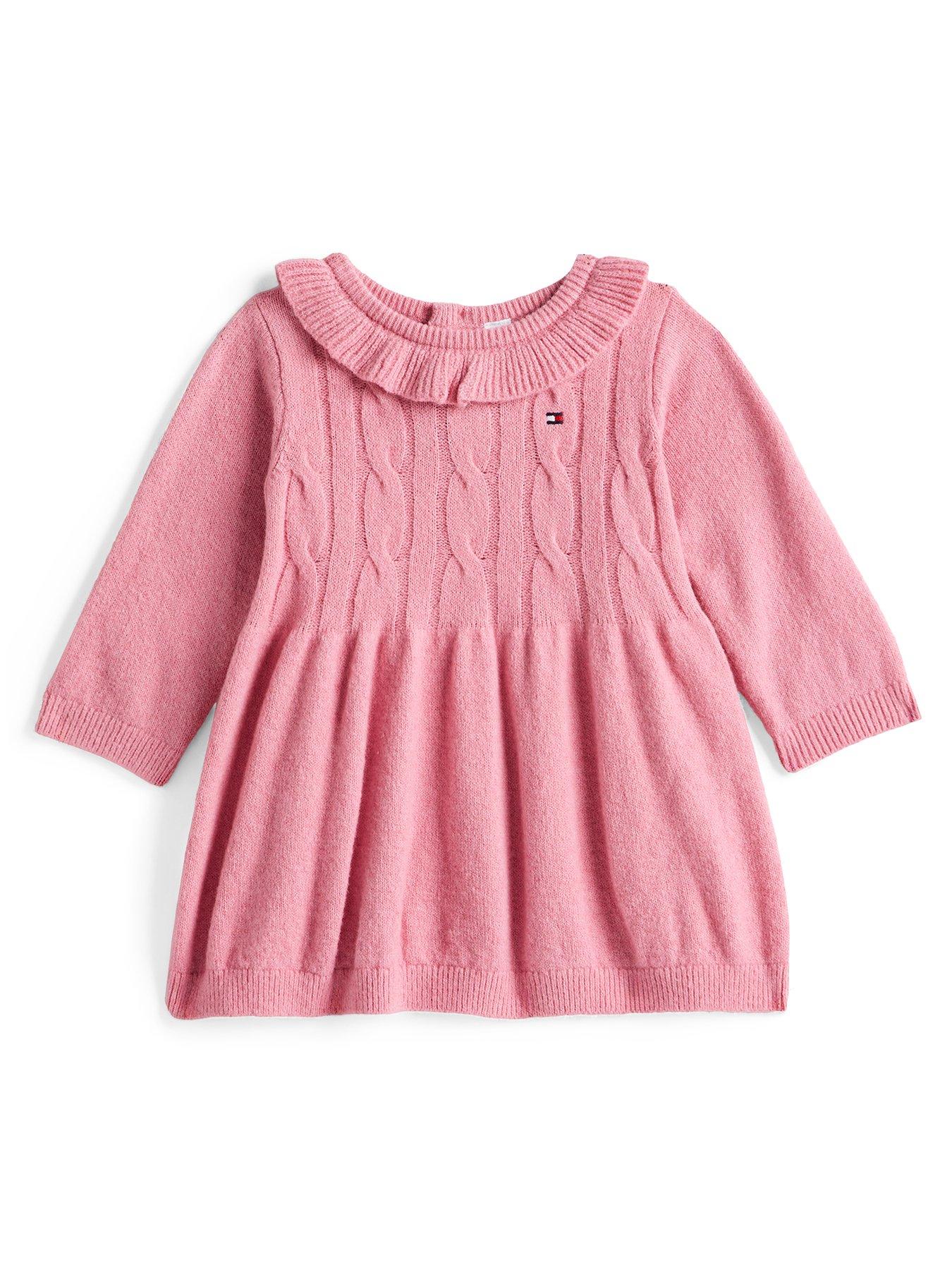 undefined Baby Girls Long Sleeve Cable Sweater Dress - Pink