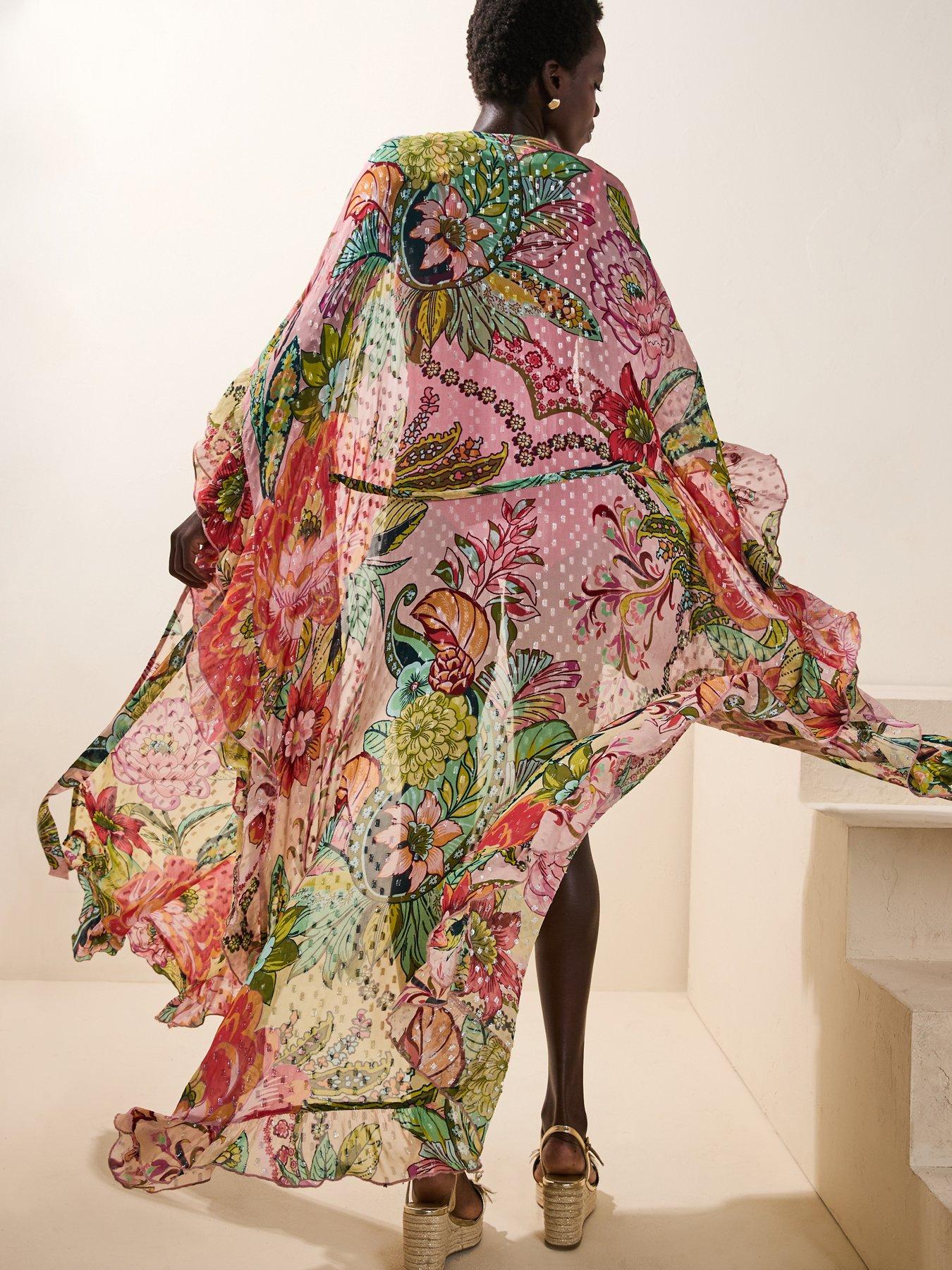  image of river-island-del-maar-floral-chiffon-kaftan-pink