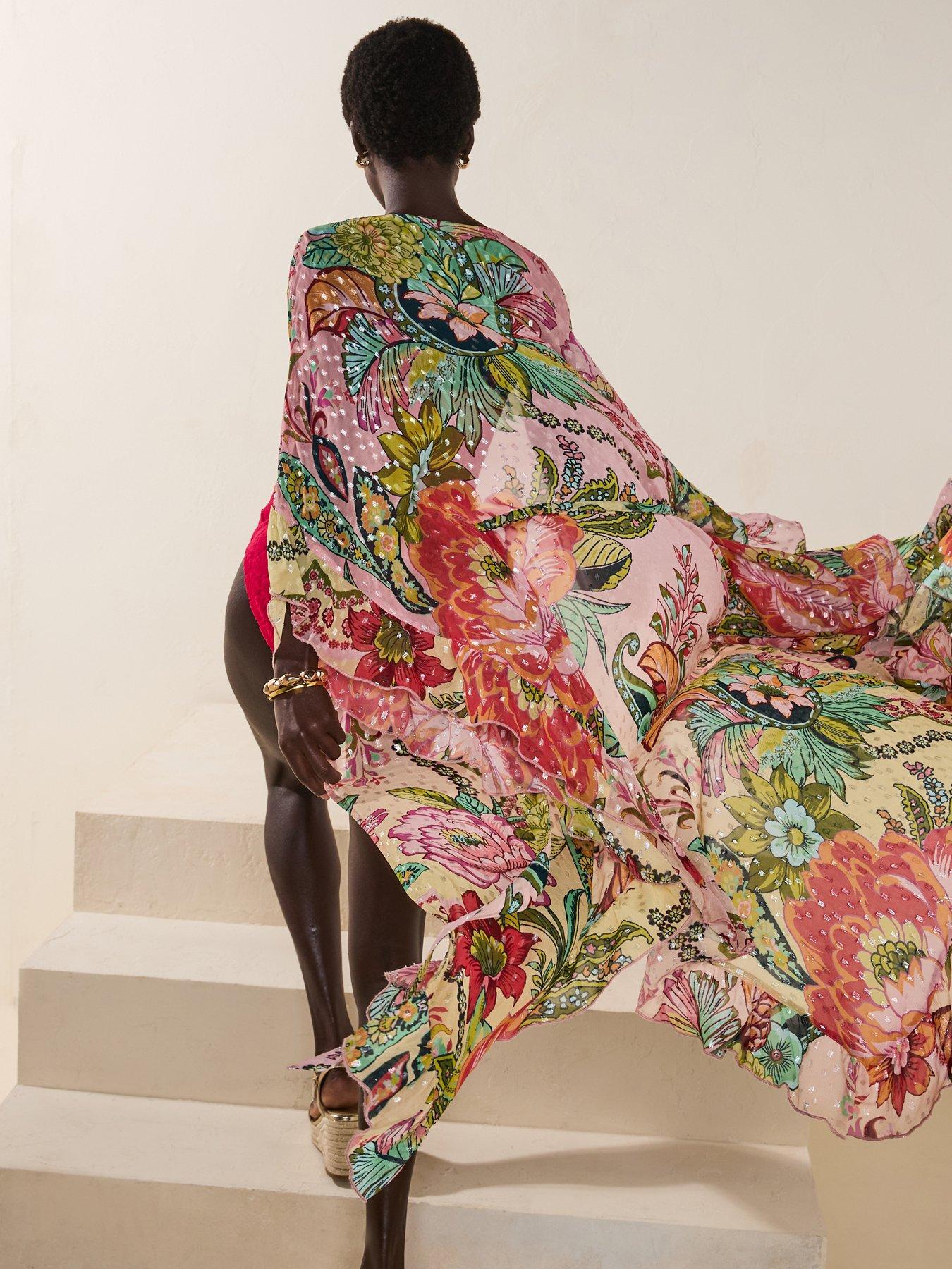  image of river-island-del-maar-floral-chiffon-kaftan-pink