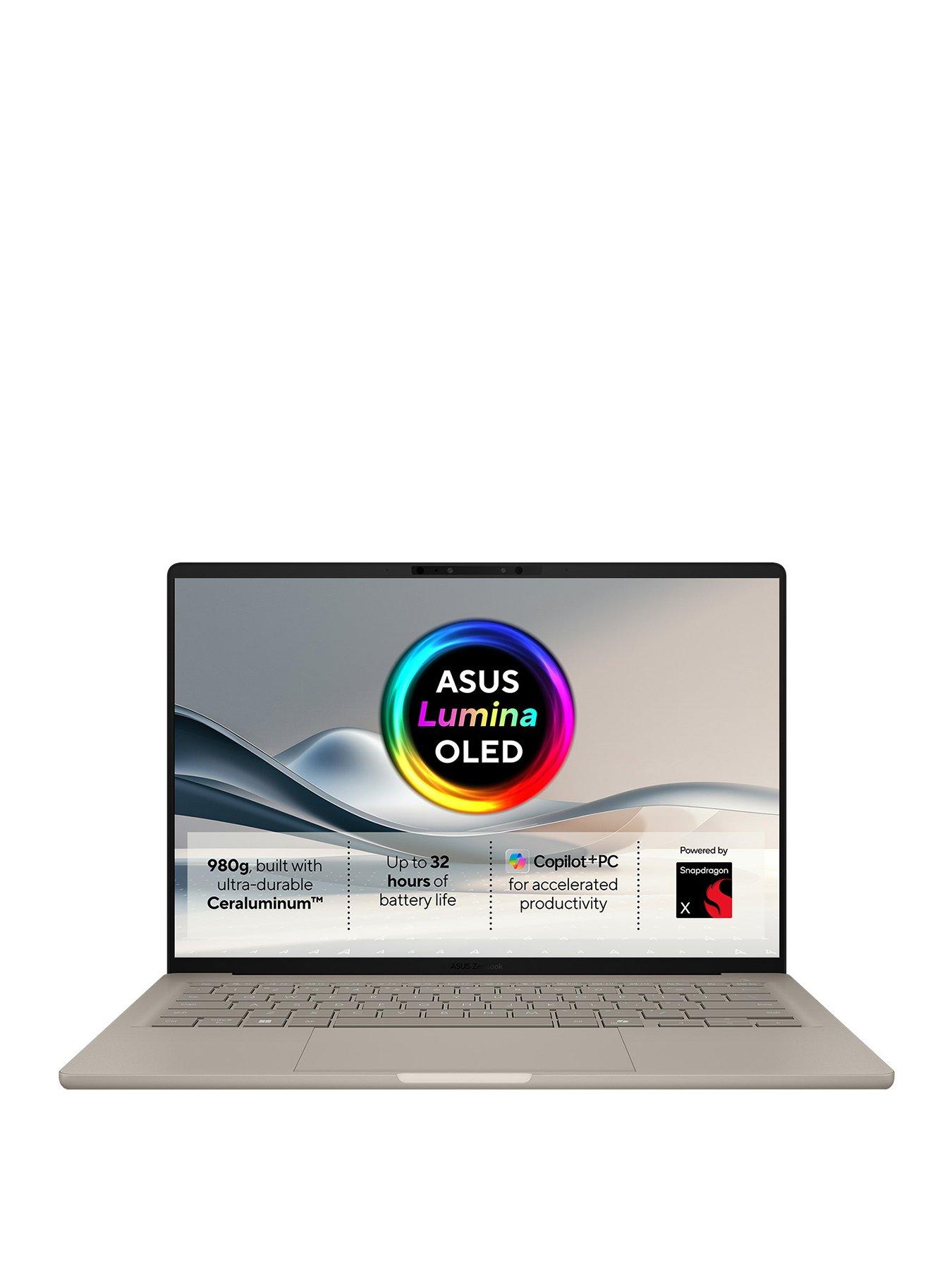 front image of asus-zenbook-a14nbspcopilot-pc-laptop-14in-wuxga-oled-qualcomm-snapdragon-x-16gb-ram-1tb-ssdnbsp--gold