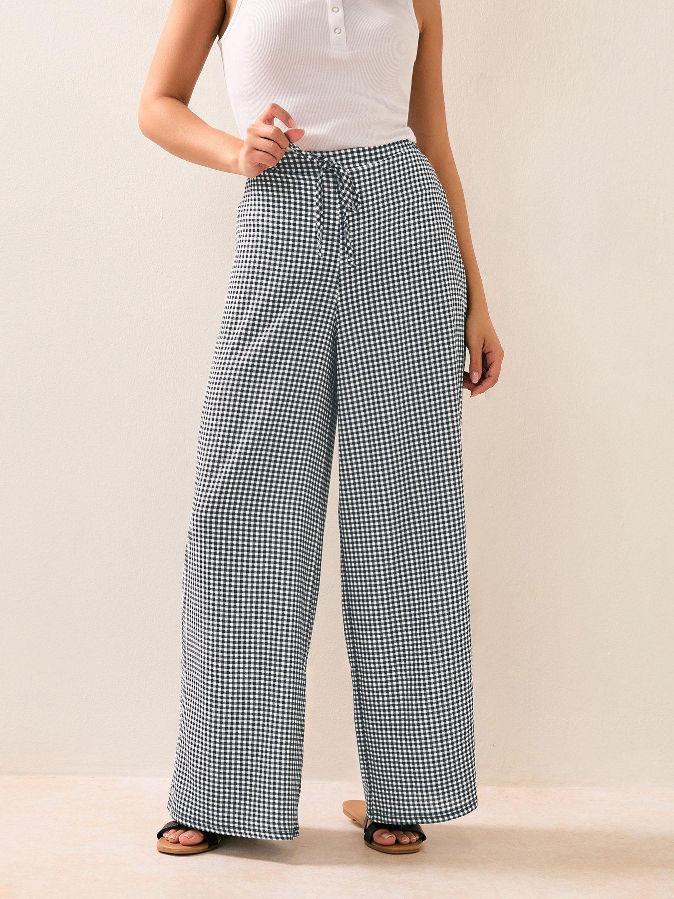 front image of pixiegirl-petite-gingham-check-wide-leg-trouser-black