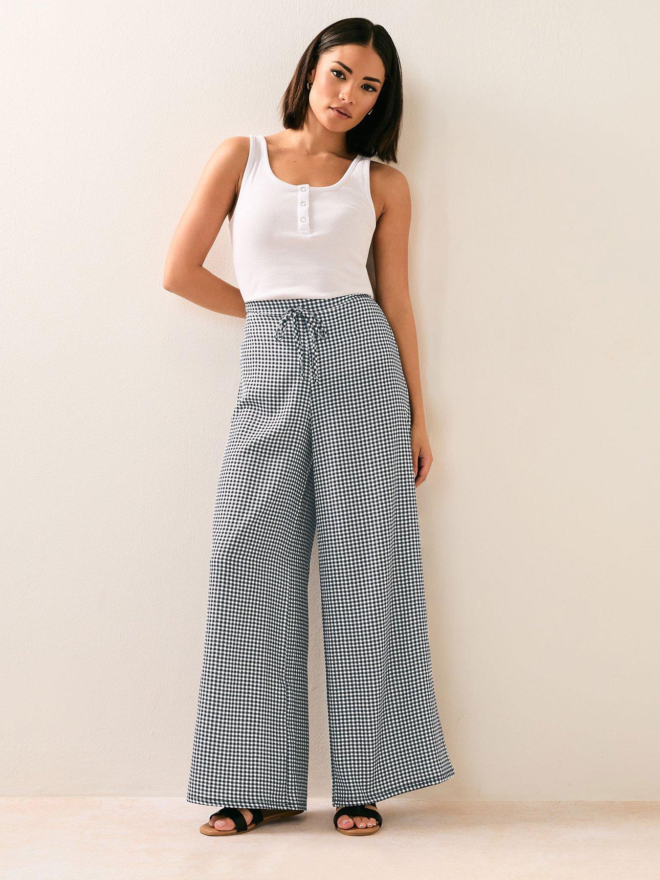  image of pixiegirl-petite-gingham-check-wide-leg-trouser-black