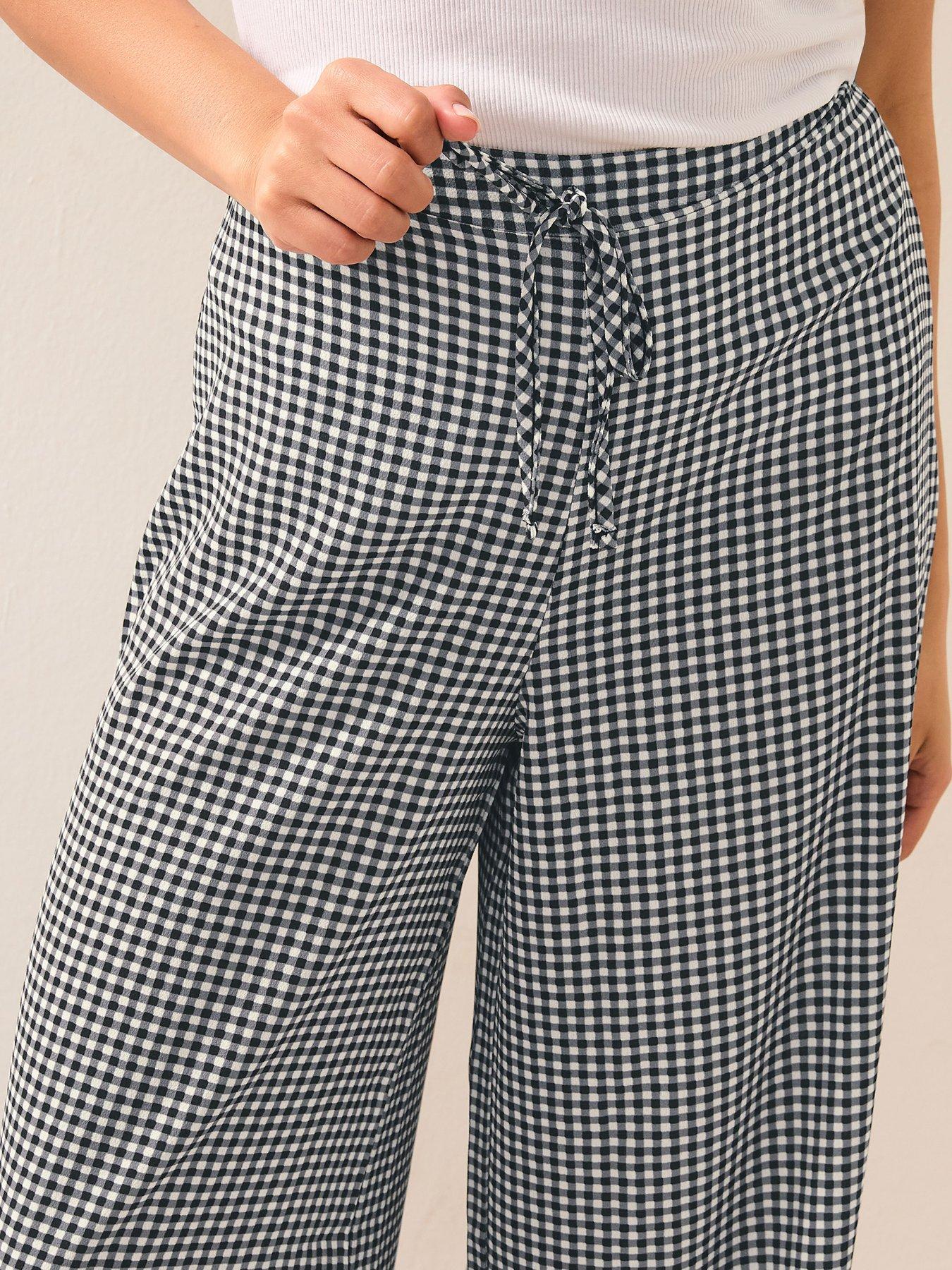  image of pixiegirl-petite-gingham-check-wide-leg-trouser-black