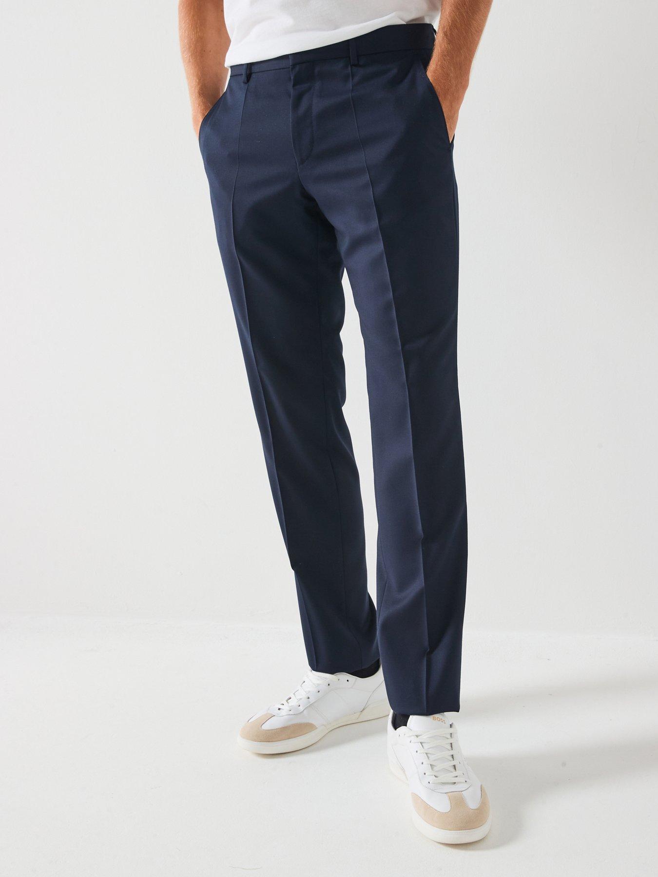 undefined H-Genius Slim Fit Wool Suit Trousers - Navy