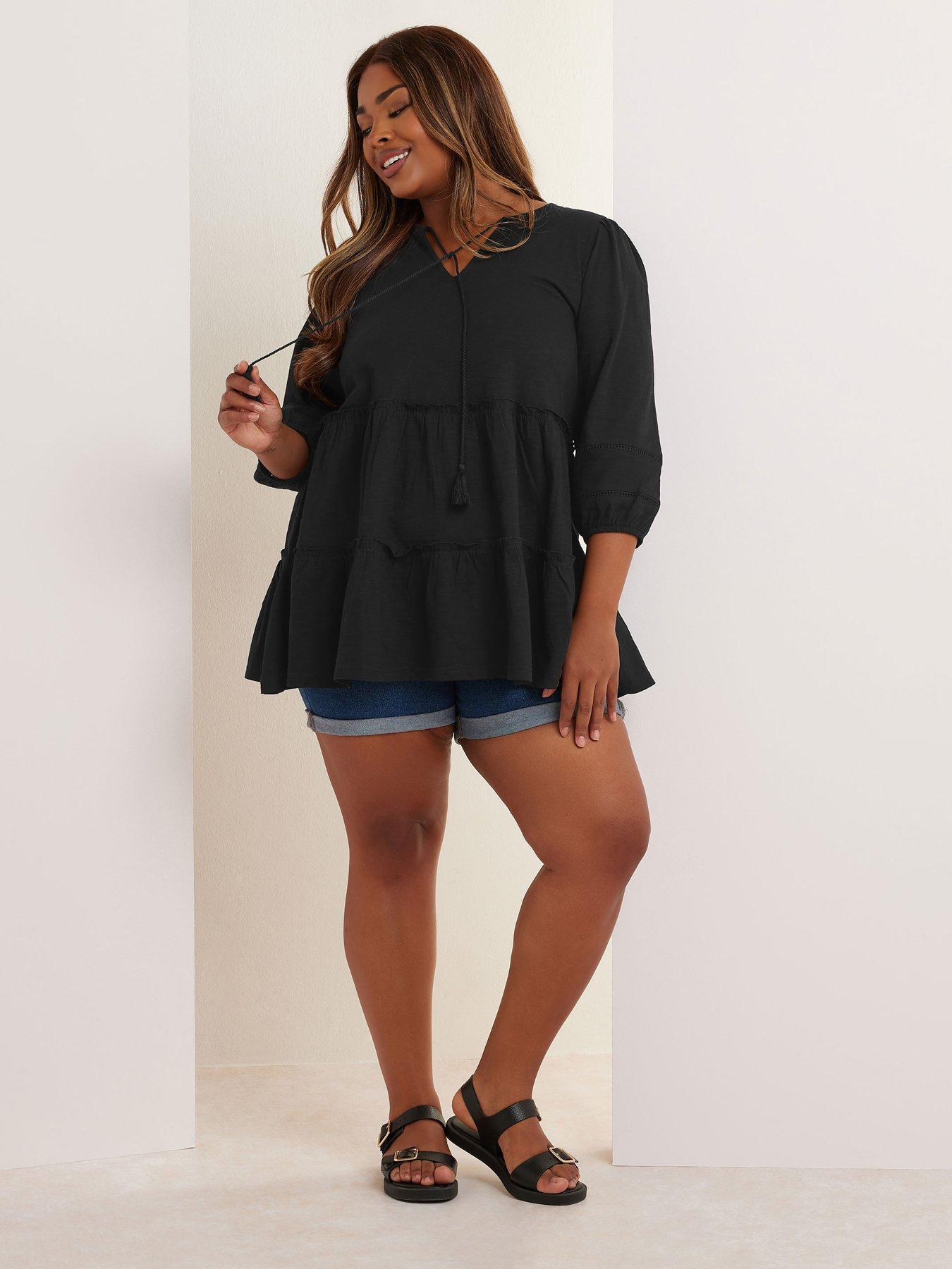  image of yours-curve-slub-tiered-boho-top-black