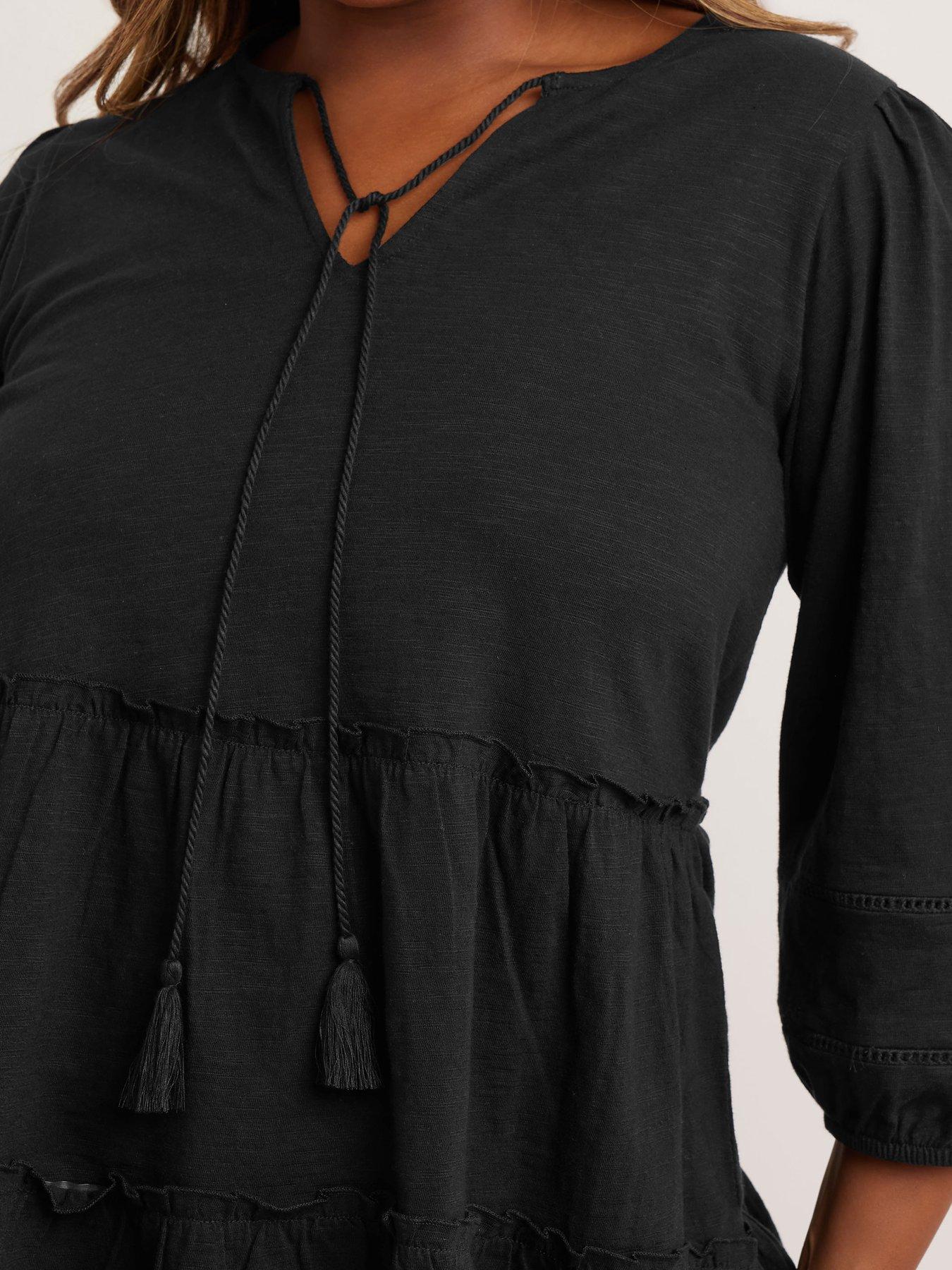  image of yours-curve-slub-tiered-boho-top-black