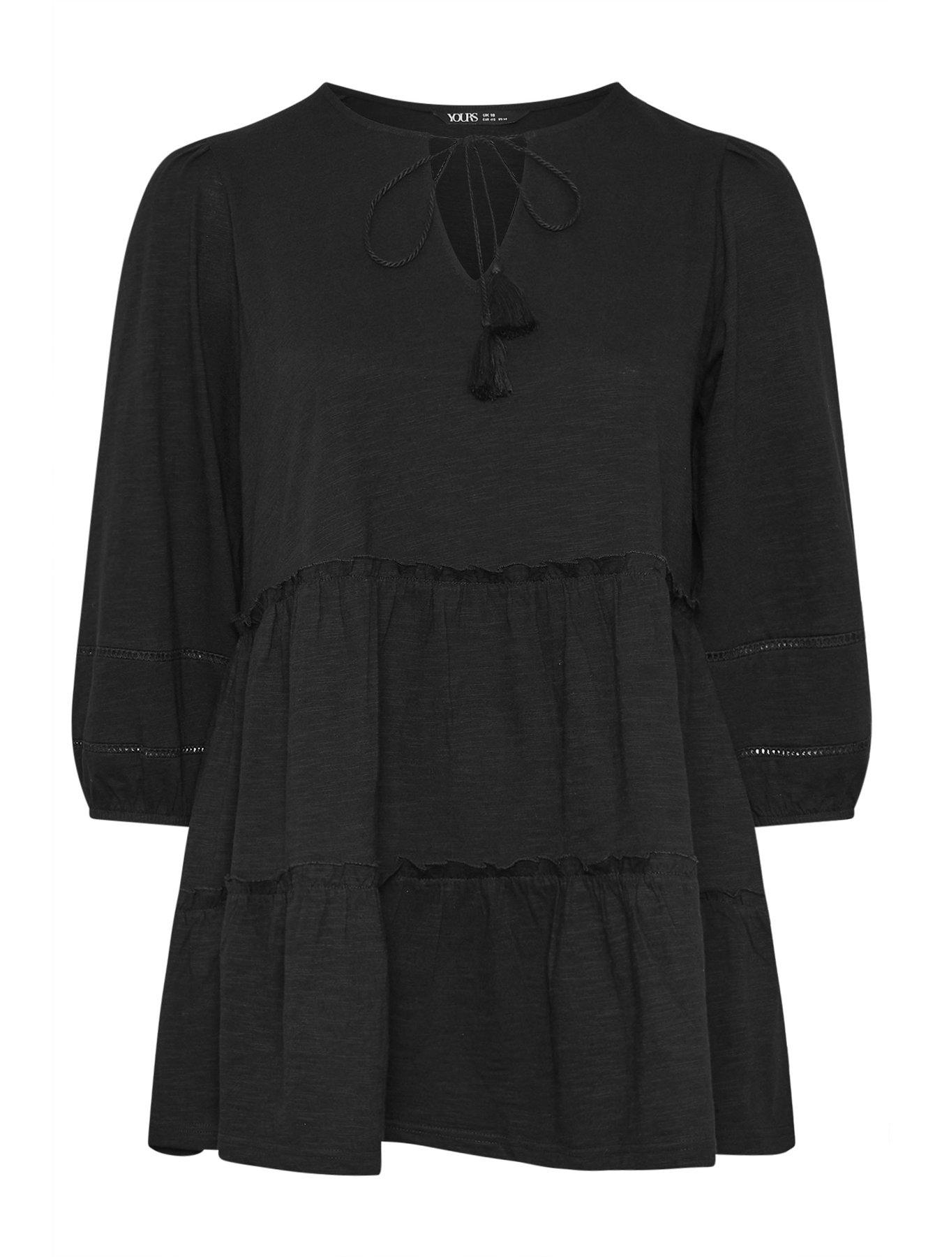  image of yours-curve-slub-tiered-boho-top-black