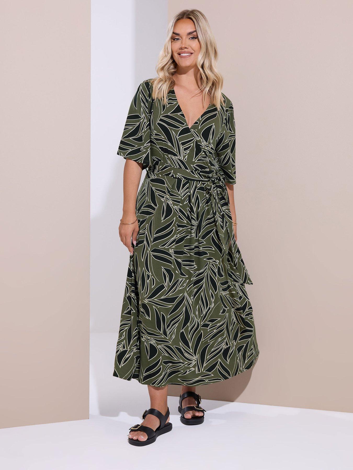 undefined Curve Short Sleeve Wrap Dress - Green