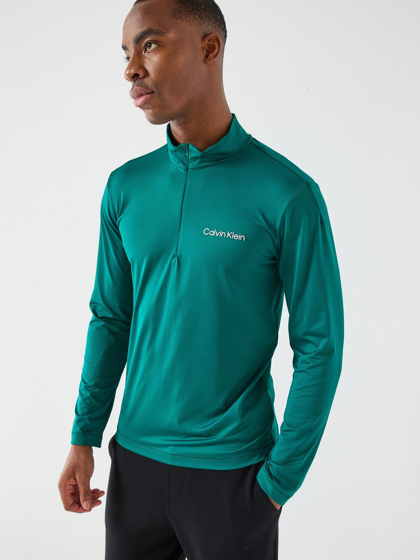 front image of calvin-klein-sport-ck-icon-performance-14-zip-sweat-top-green