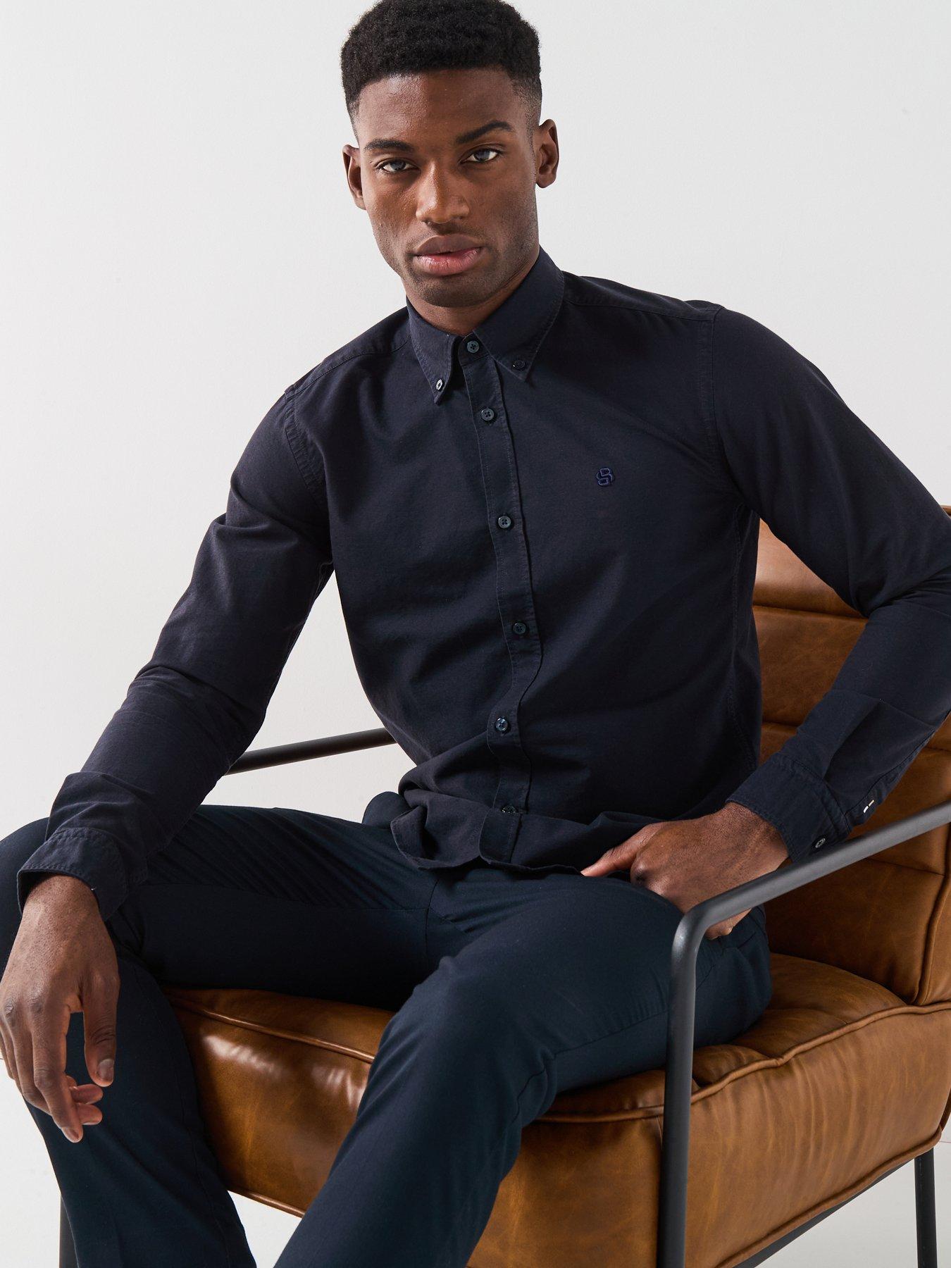  image of boss-slim-long-sleeve-oxford-shirt-navy