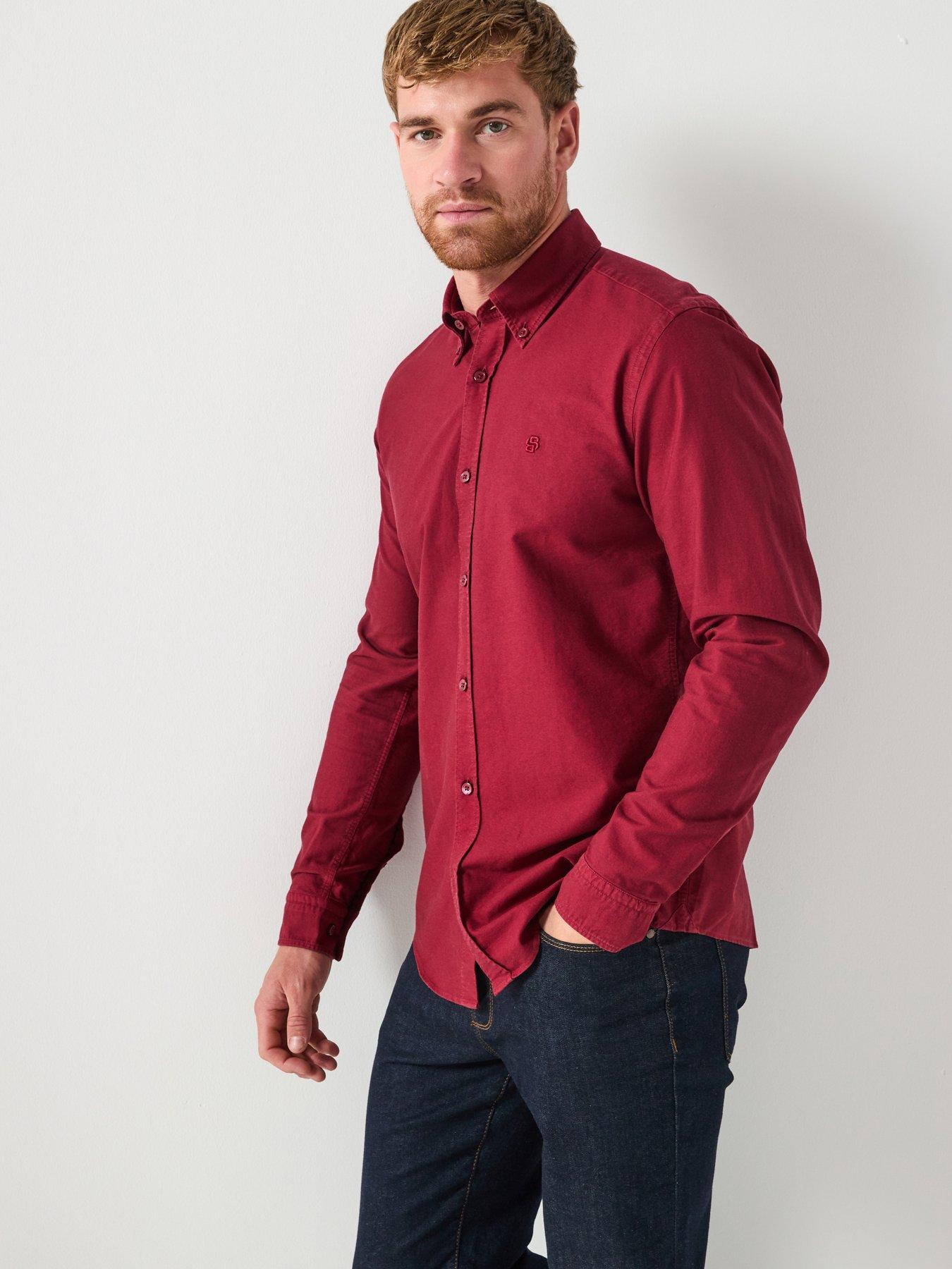 undefined Boss H-roan Button Down Slim Fit Oxford Shirt - Dark Red