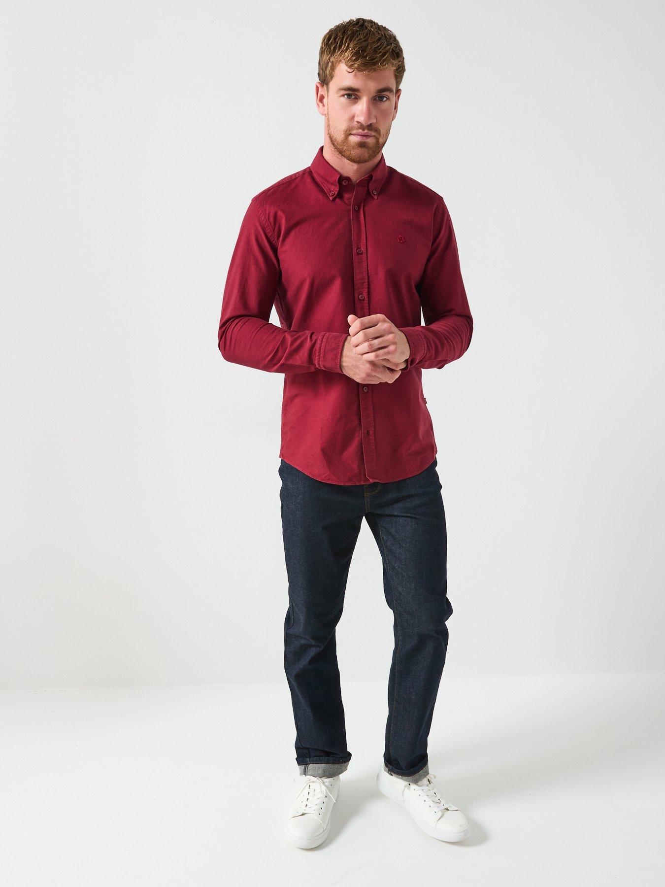  image of boss-h-roan-button-down-oxford-shirt-dark-red