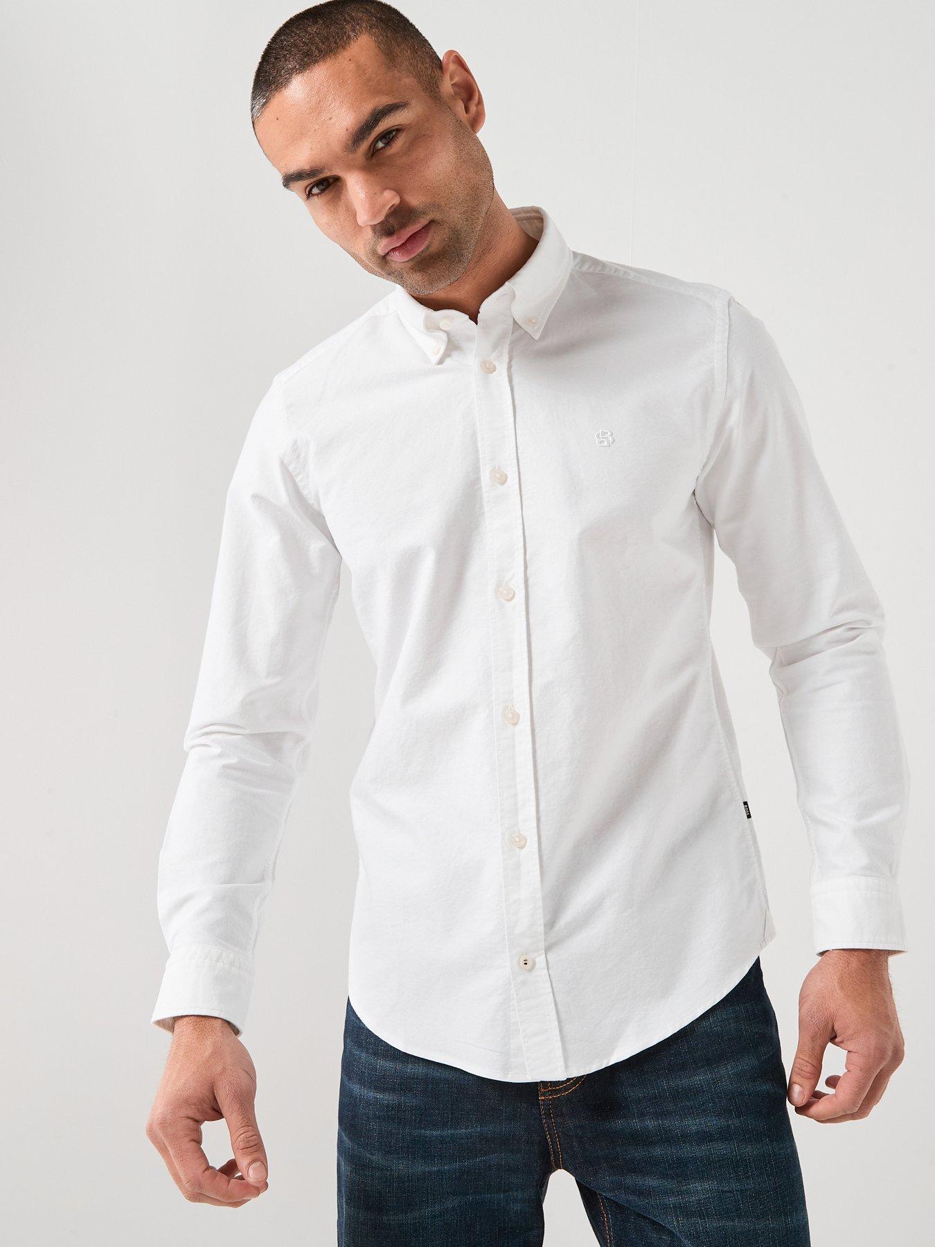 BOSS H-Liam Plain Regular Fit Oxford Shirt - Plain White