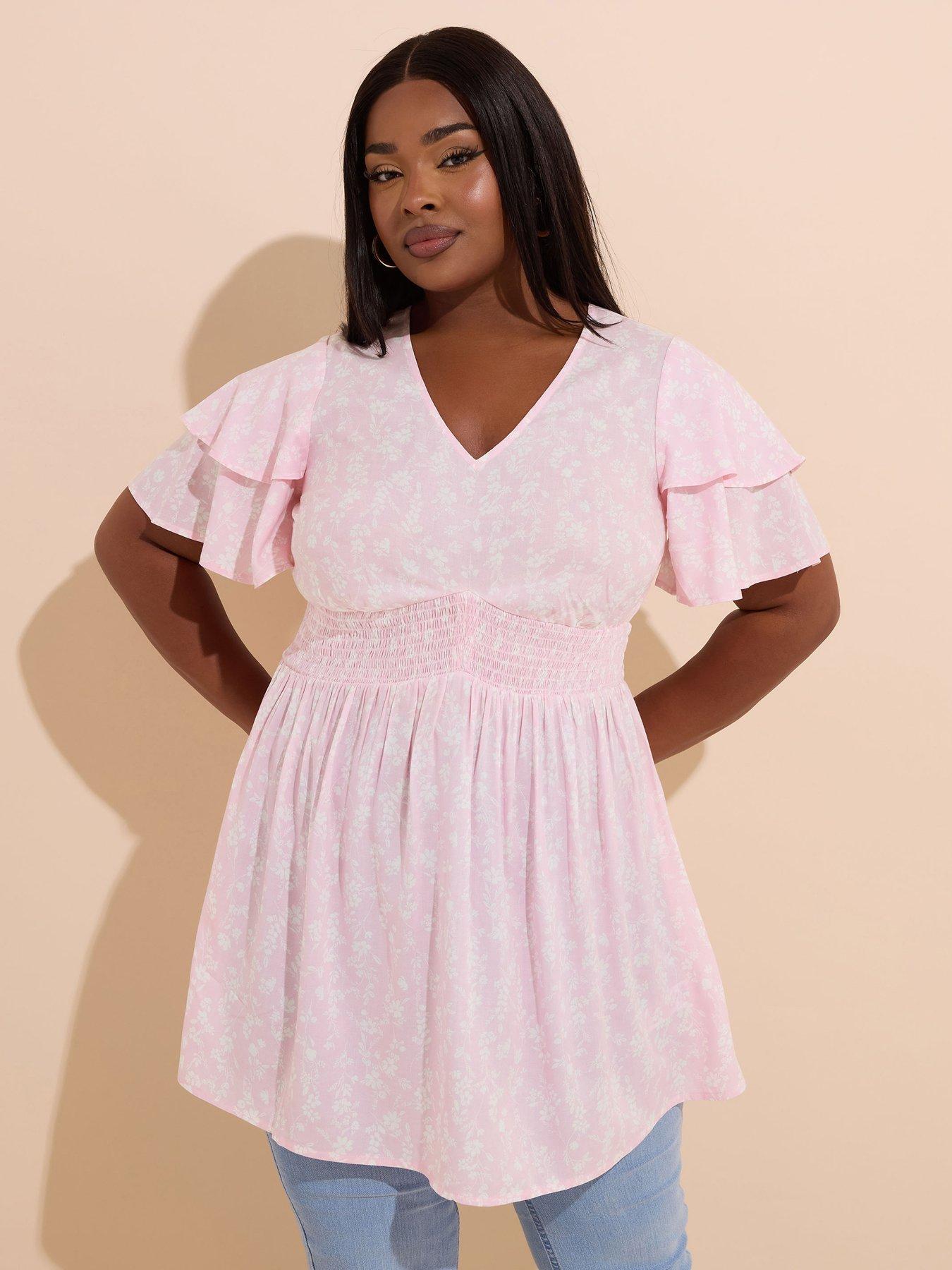 undefined Curve Flutter Sleeve Top - Pink