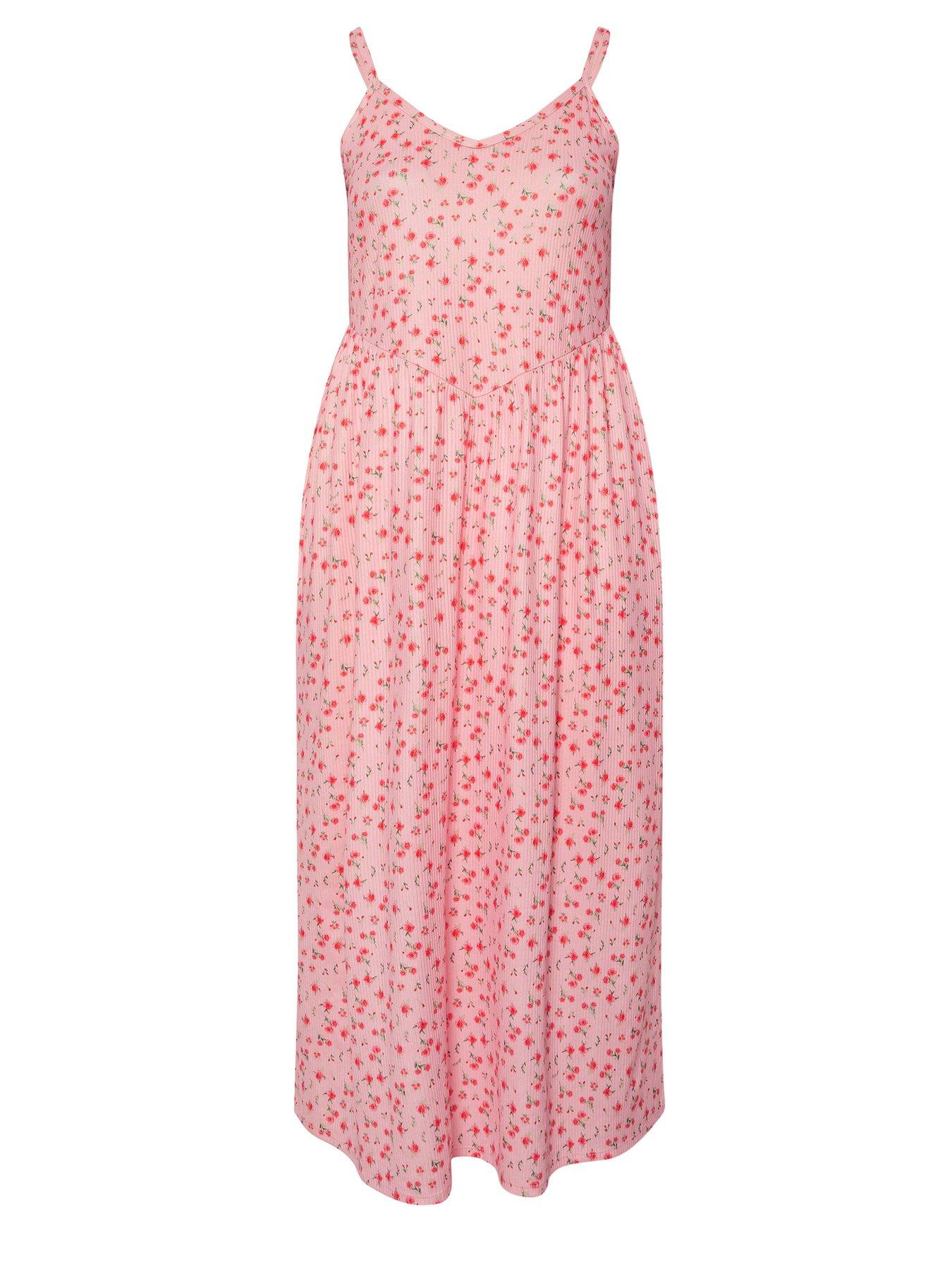 Image 5 of 5 of Yours Curve Ditsy V Neck Midi Dress - Pink