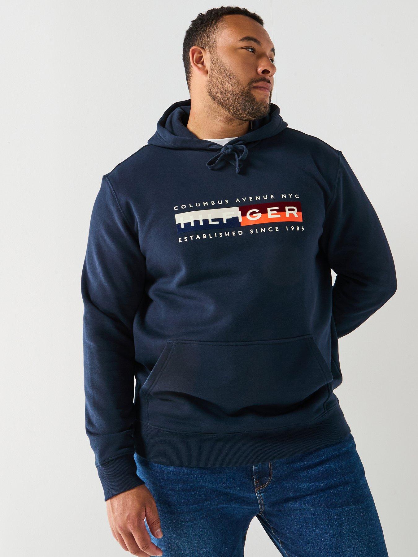 undefined Big  &  Tall Colour Block Graphic Logo Hoodie - Navy