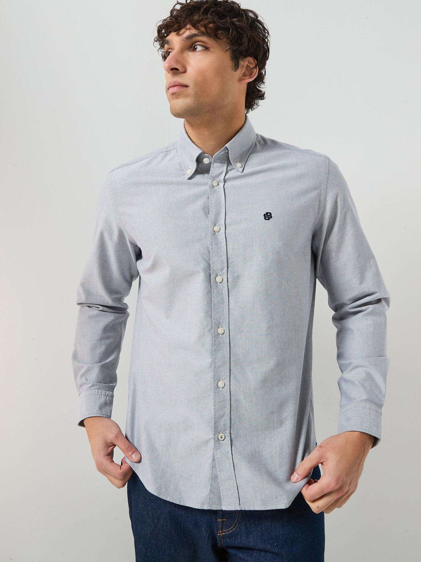 BOSS H-Liam Plain Regular Fit Oxford Shirt - Navy